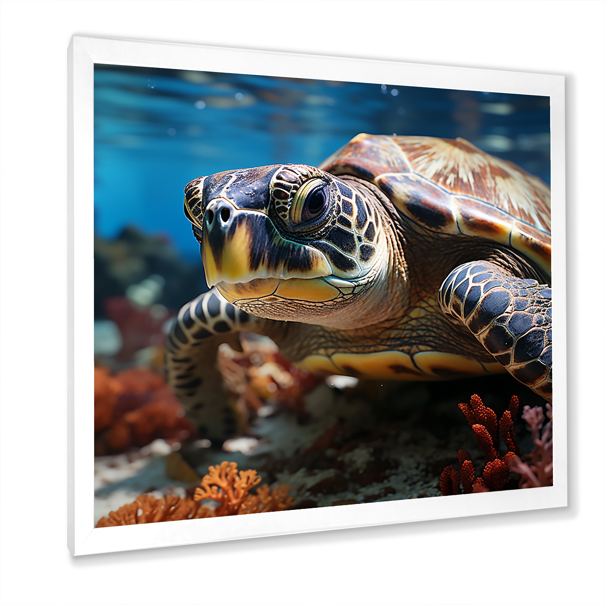 Curious Underwater Sea Turtle - Gray Turtle Wall Art