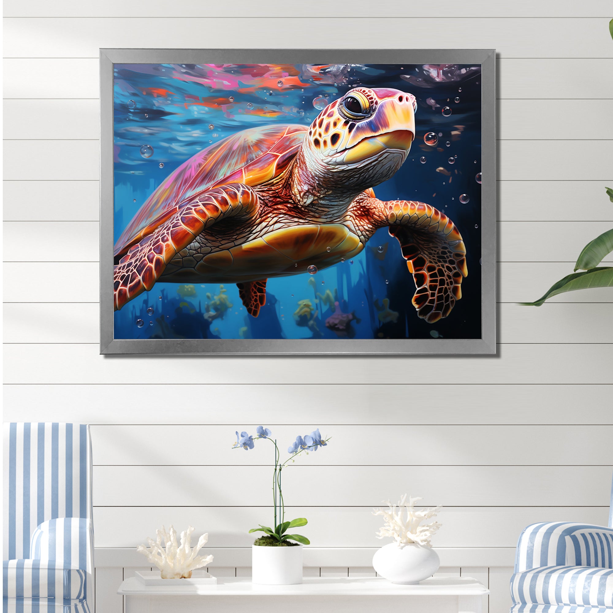 Pastel Sea Turtle - Turtle Large Canvas Wall Art