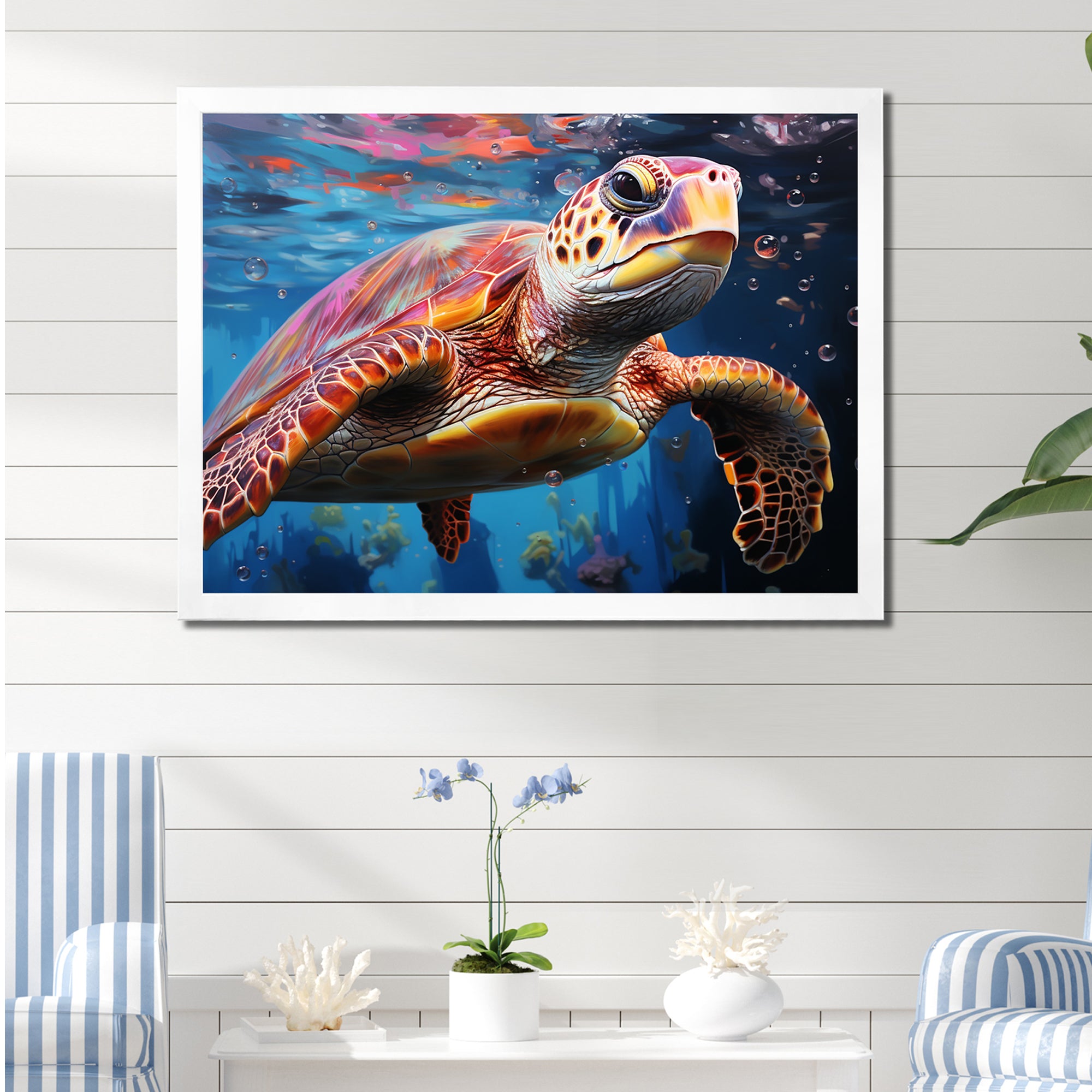 Pastel Sea Turtle - Turtle Large Canvas Wall Art