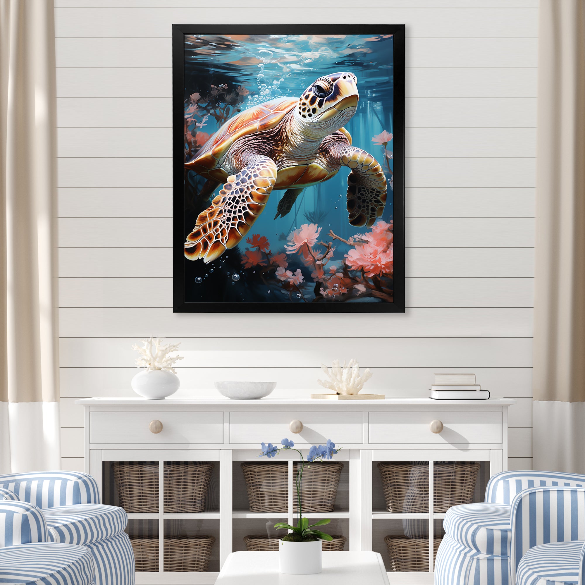 Playful Sea Turtle - Turtle Home Decor Art