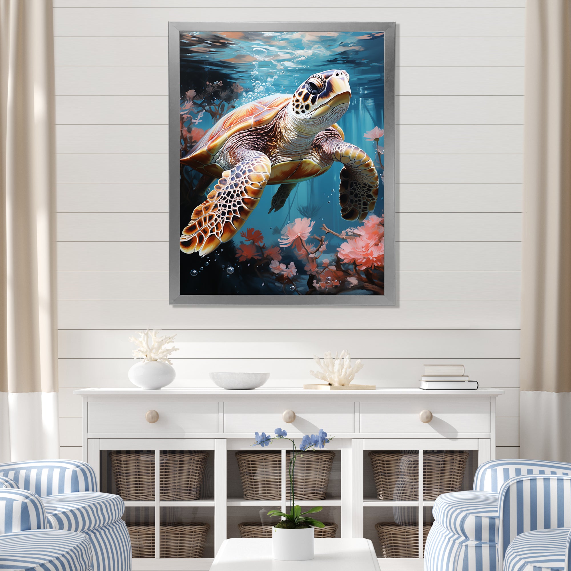Playful Sea Turtle - Turtle Home Decor Art