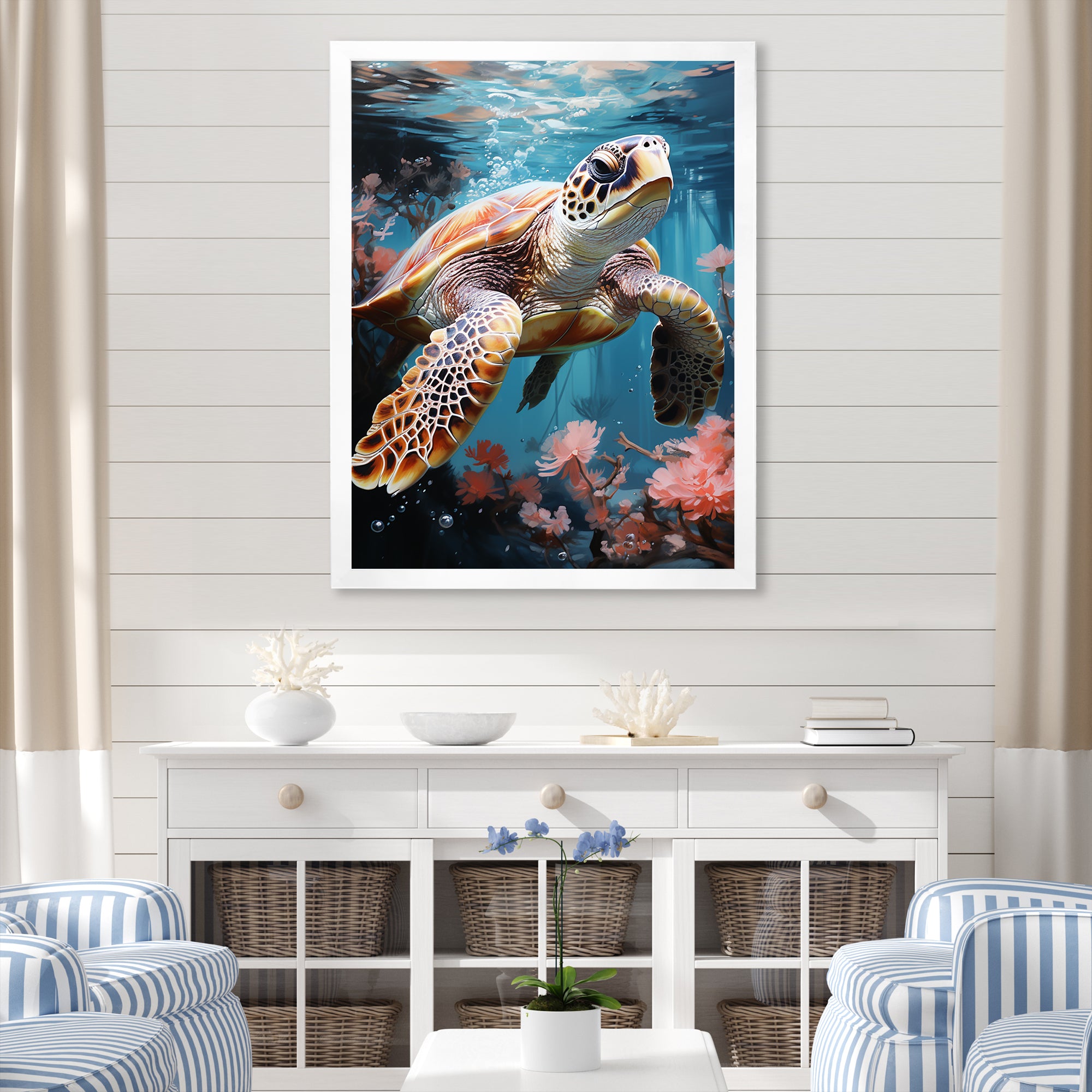 Playful Sea Turtle - Turtle Home Decor Art