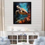 Surreal Underwater Turtle Odyssey - Gray Turtle Wall Art