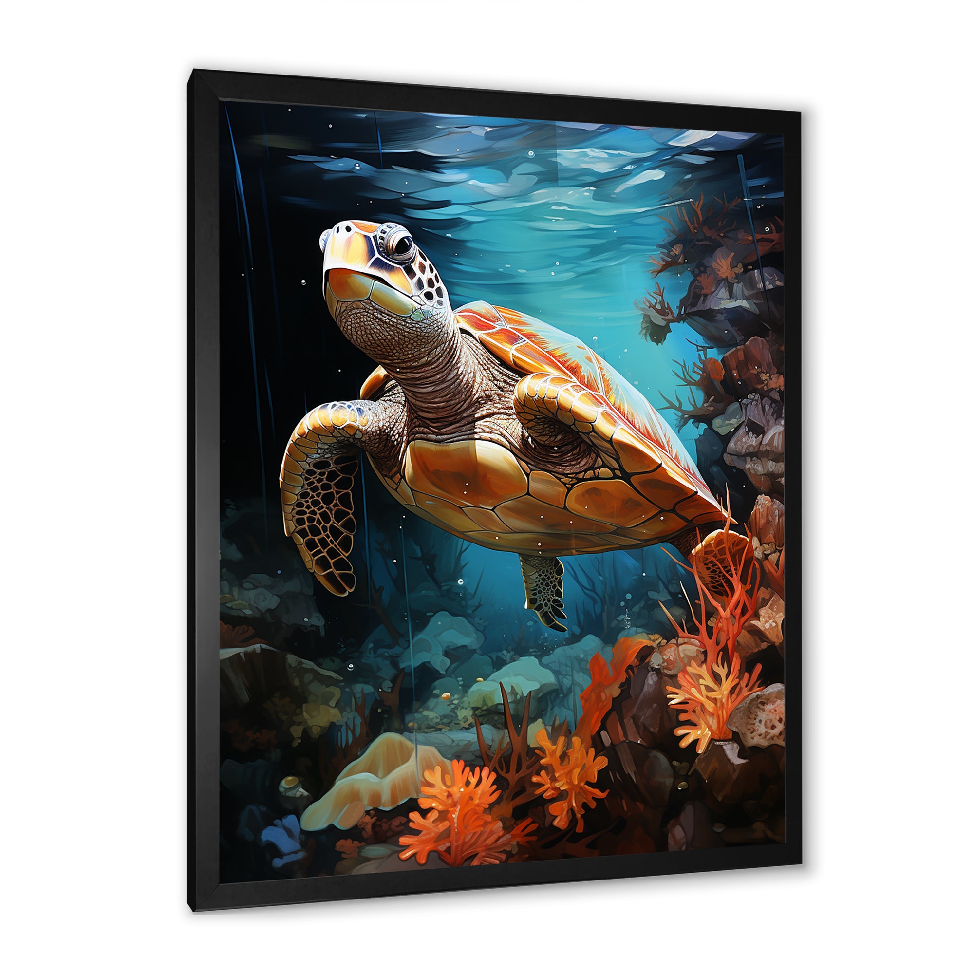 Surreal Underwater Turtle Odyssey - Gray Turtle Wall Art