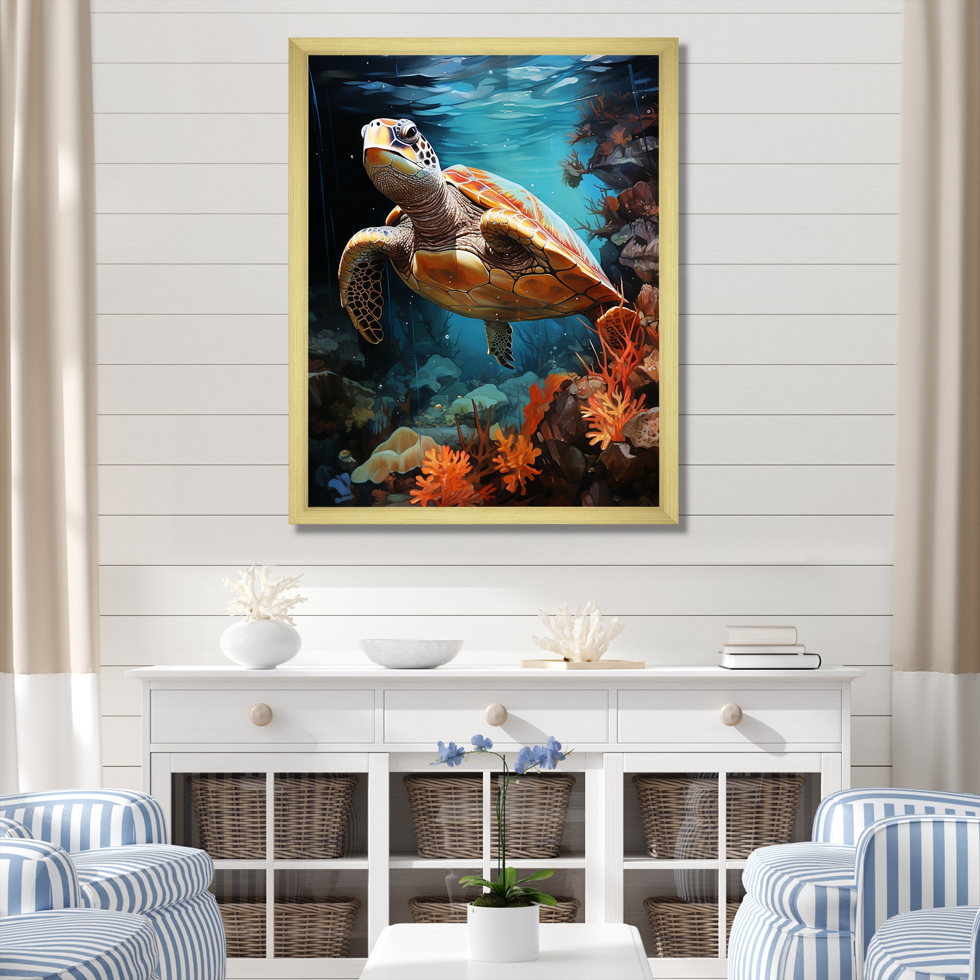 Surreal Underwater Turtle Odyssey - Gray Turtle Wall Art