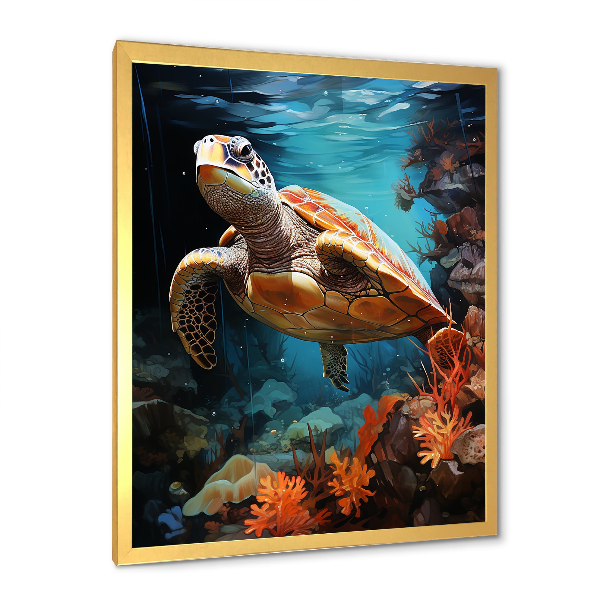 Surreal Underwater Turtle Odyssey - Gray Turtle Wall Art