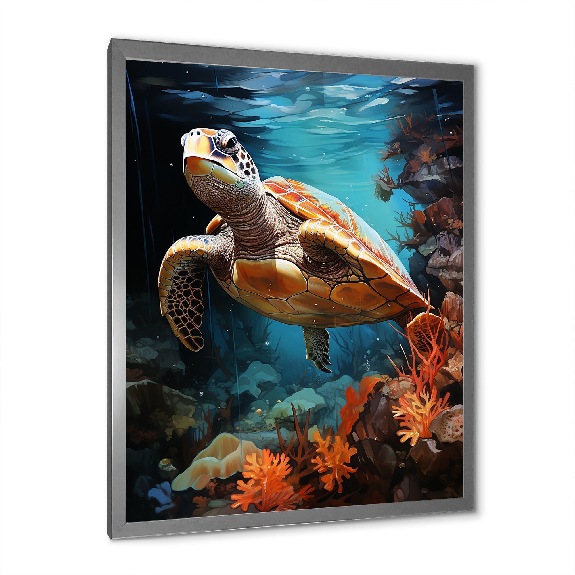 Surreal Underwater Turtle Odyssey - Gray Turtle Wall Art