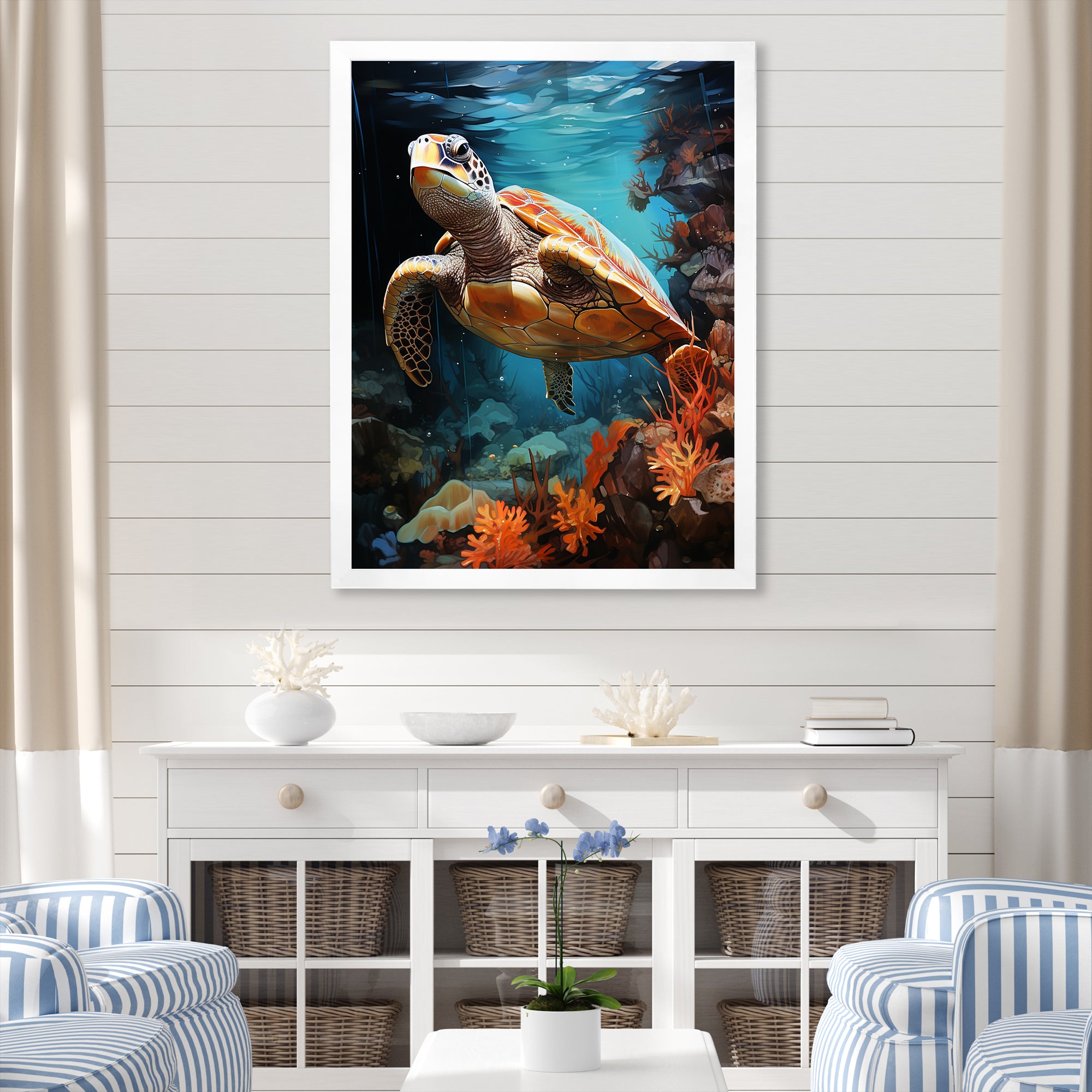 Surreal Underwater Turtle Odyssey - Gray Turtle Wall Art