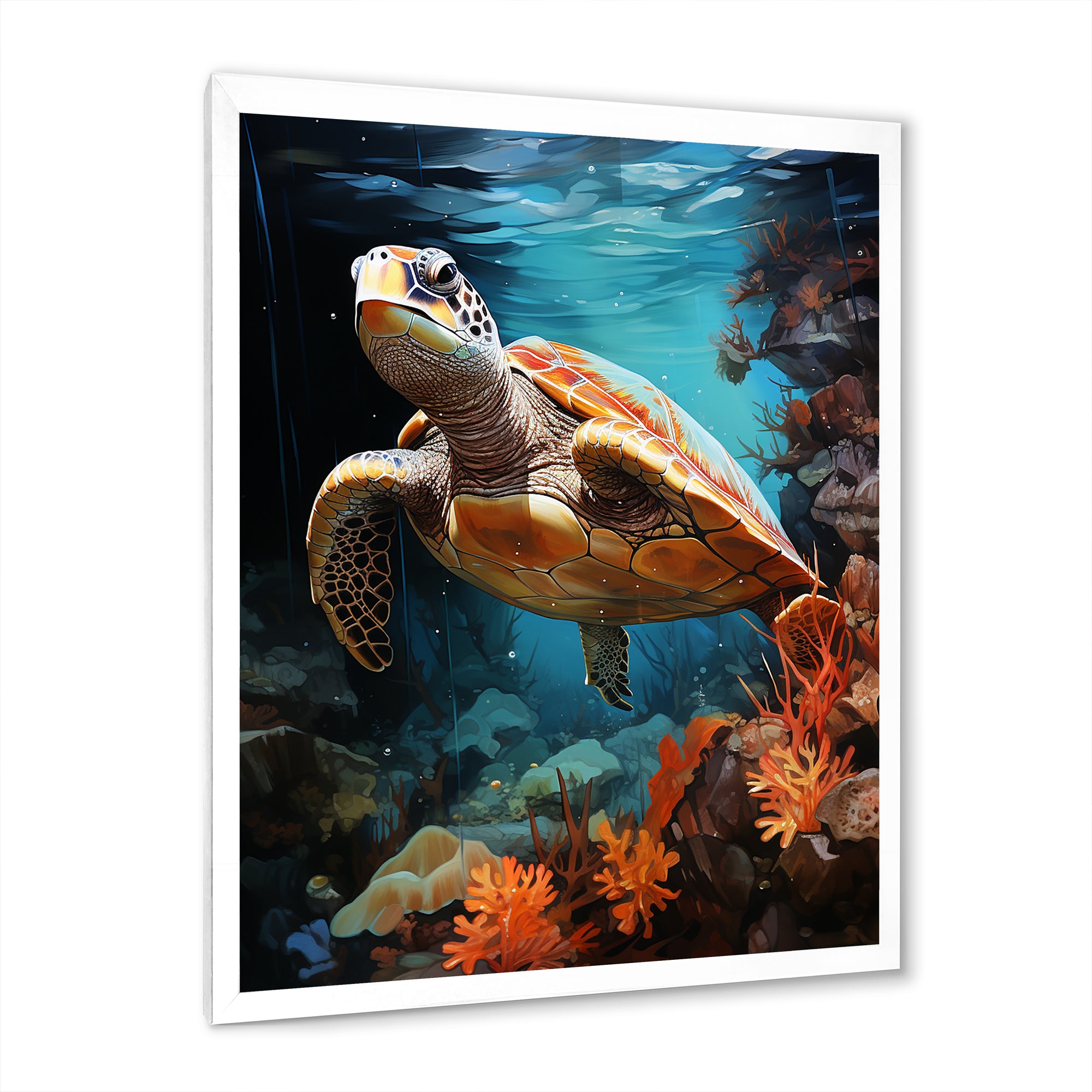 Surreal Underwater Turtle Odyssey - Gray Turtle Wall Art