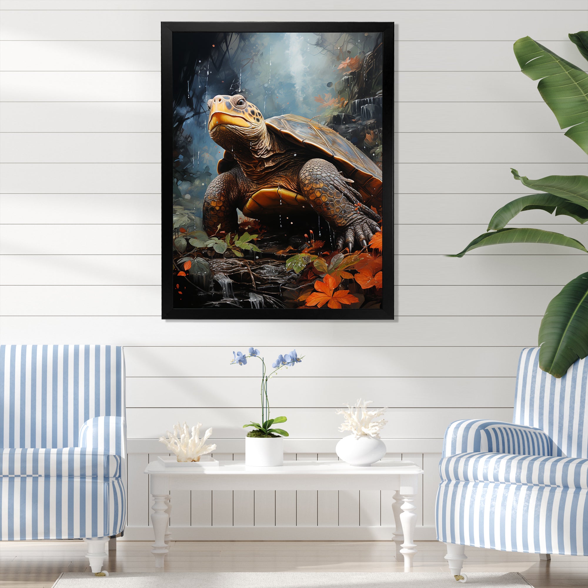 Surrealism Turtle In The Jungle - Turtle Framed Canvas Art
