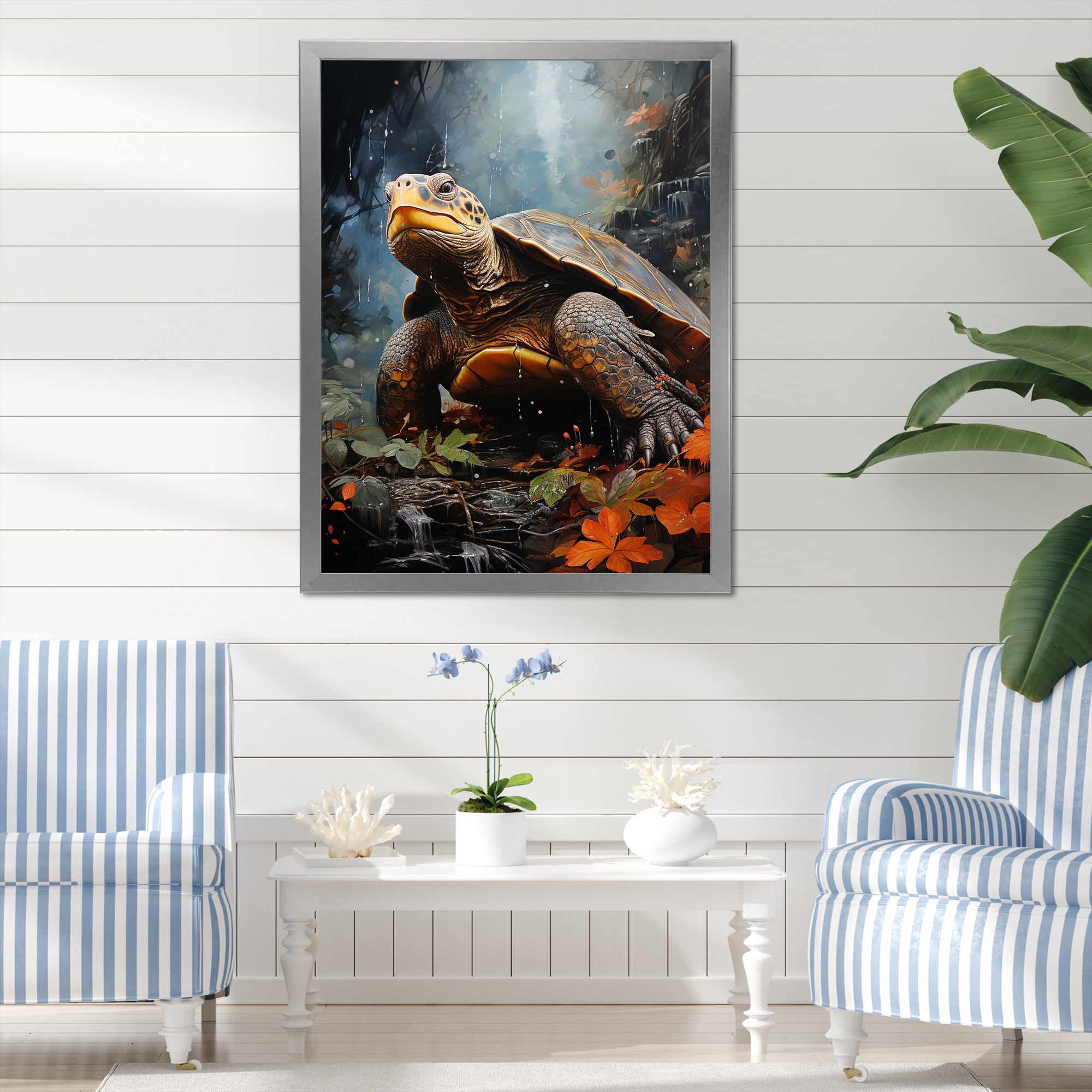Surrealism Turtle In The Jungle - Turtle Framed Canvas Art