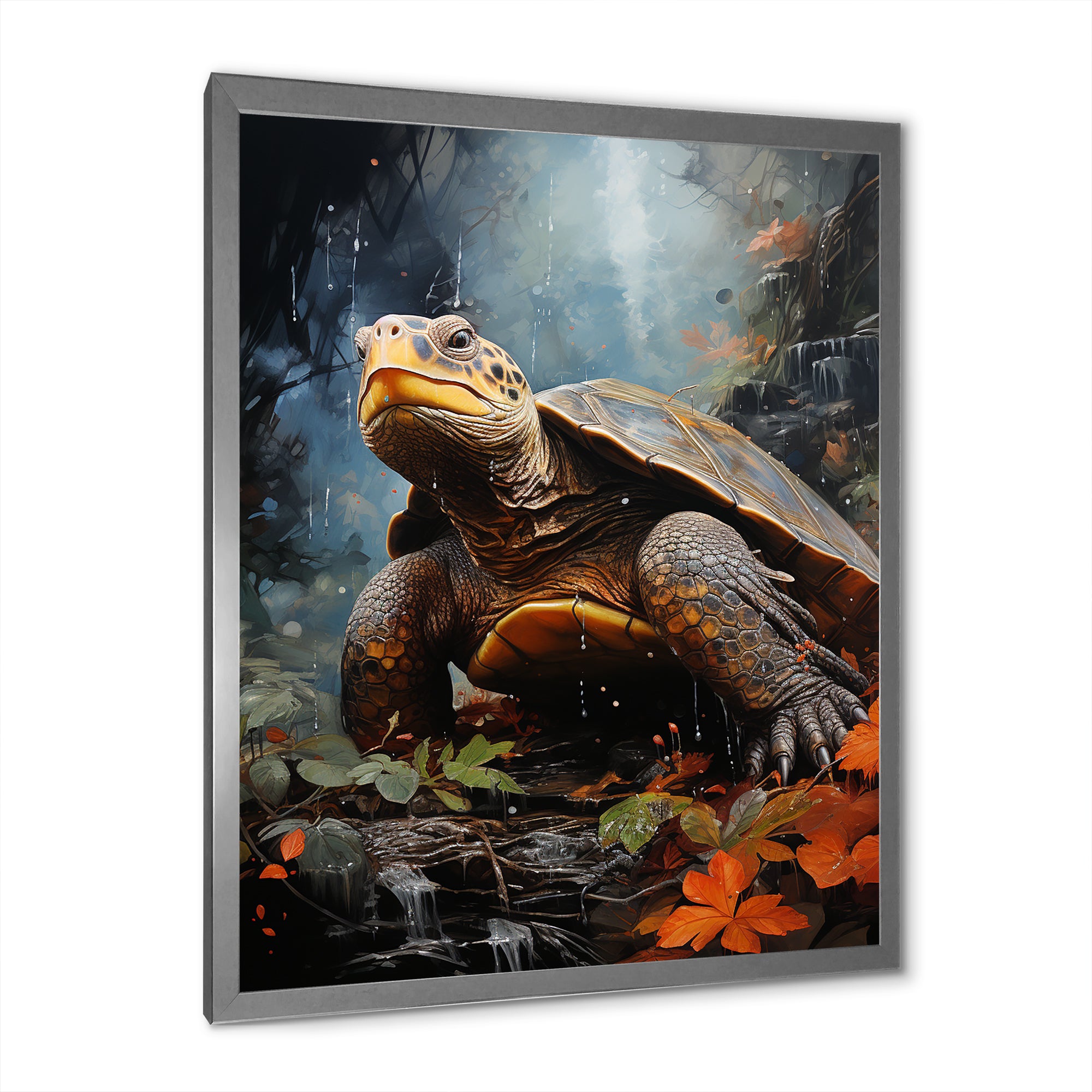Surrealism Turtle In The Jungle - Turtle Framed Canvas Art