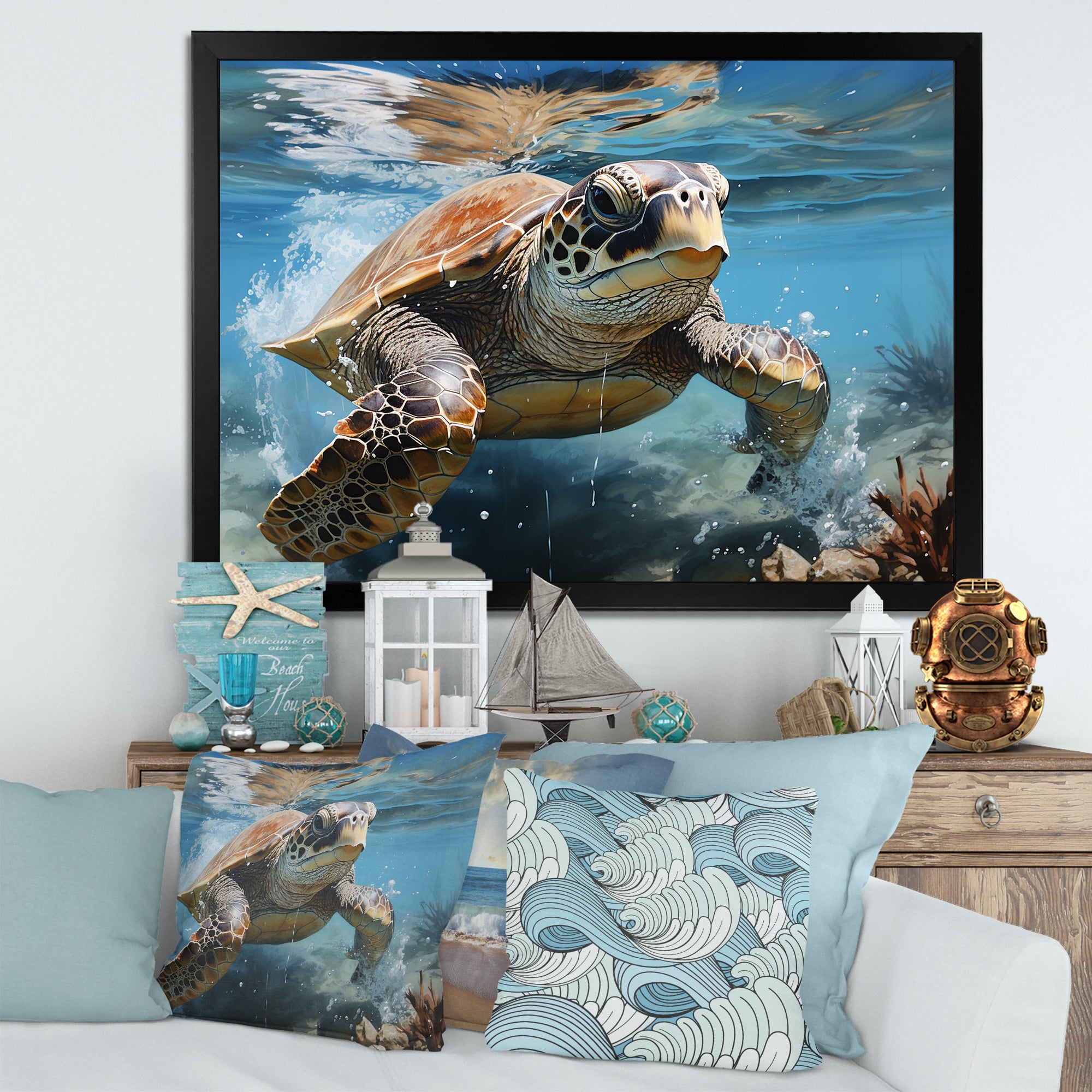 Watercolor Coast - Turtle Canvas Wall Art