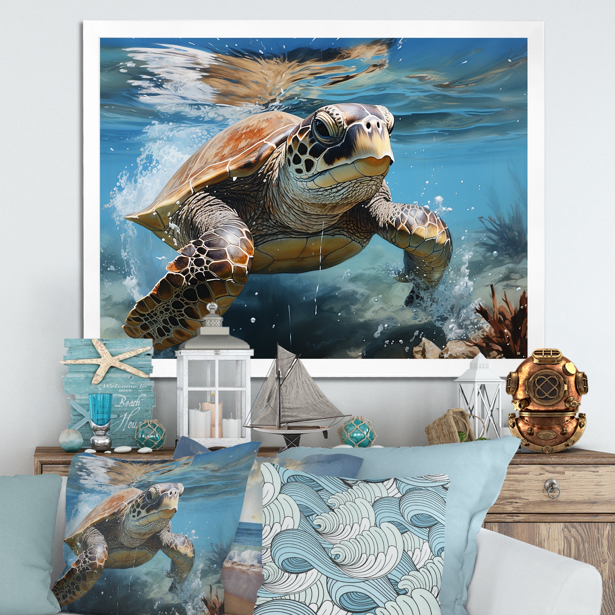 Watercolor Coast - Turtle Canvas Wall Art