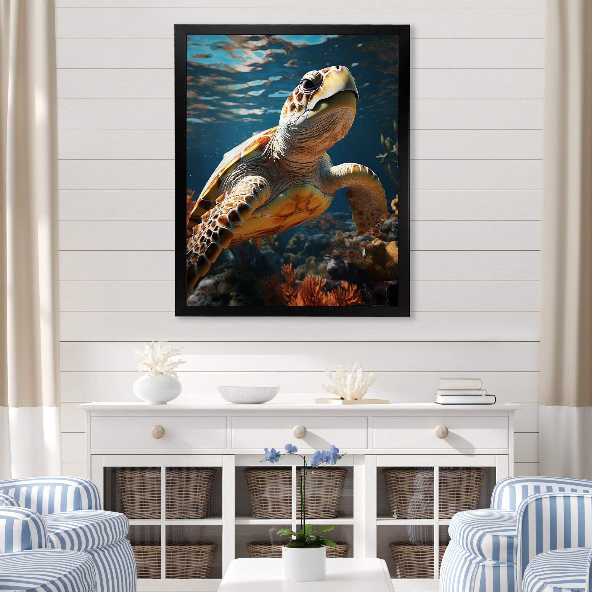 Whimsical Of A Turtle As An Ocean Explorer - Turtle Wall Decor