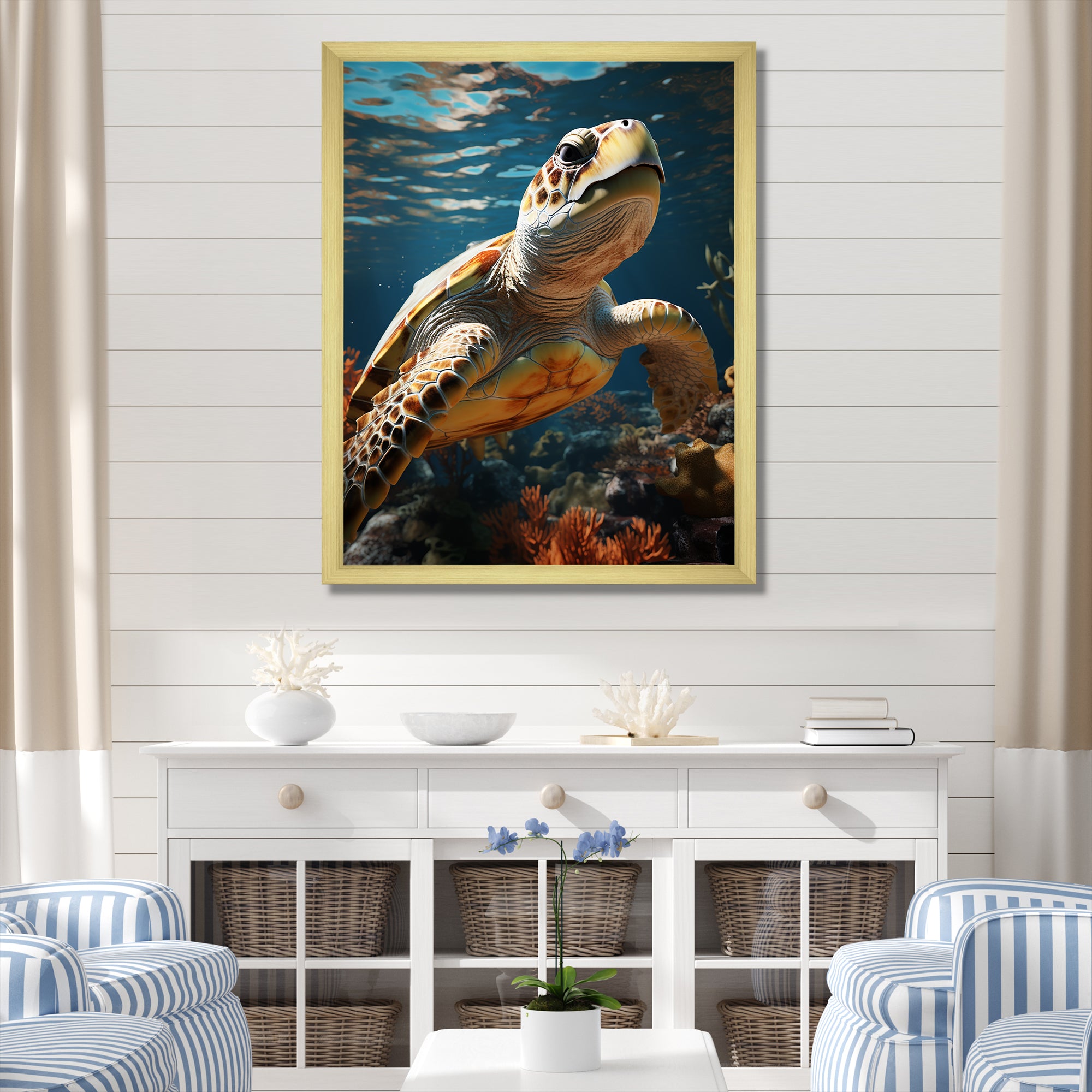 Whimsical Of A Turtle As An Ocean Explorer - Turtle Wall Decor