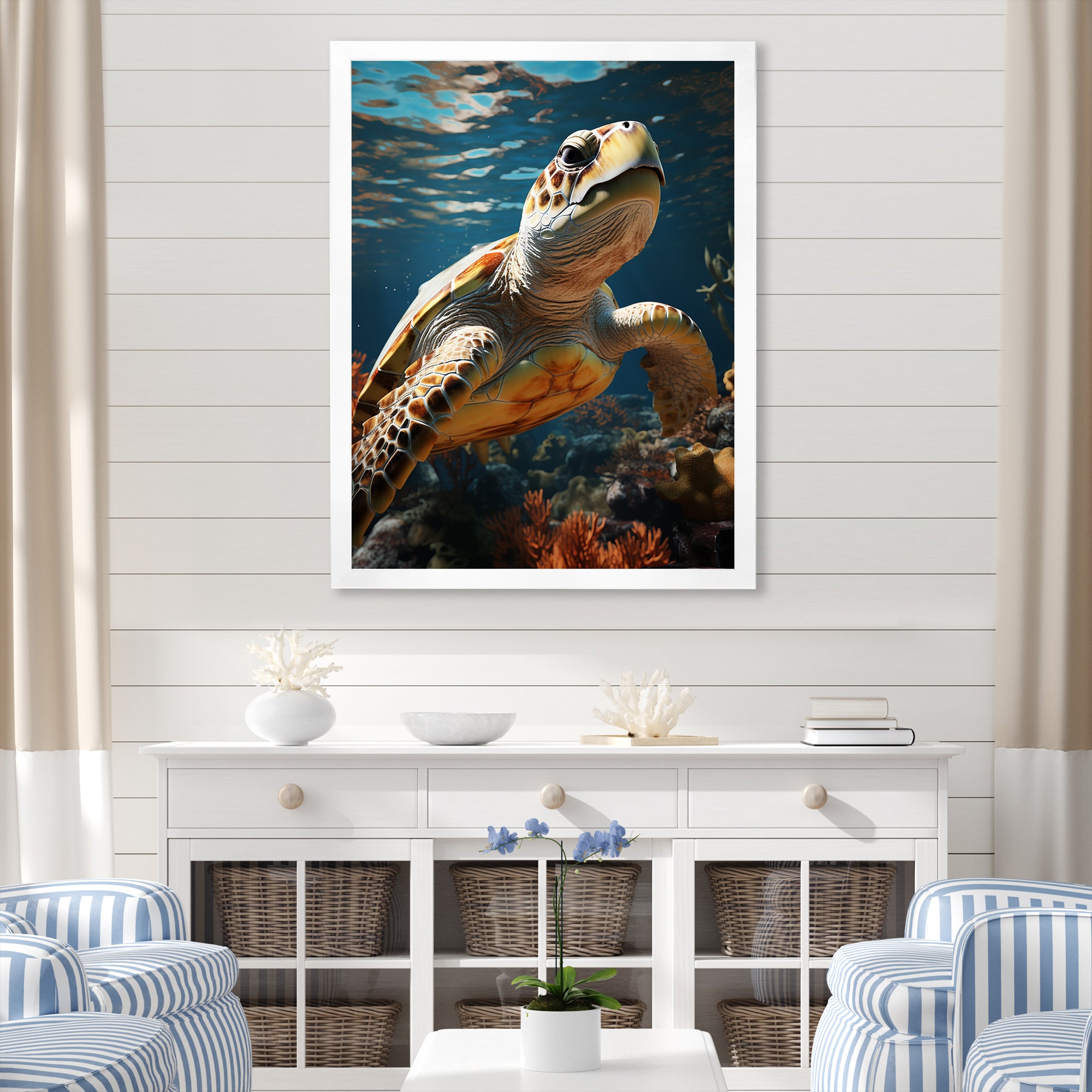 Whimsical Of A Turtle As An Ocean Explorer - Turtle Wall Decor