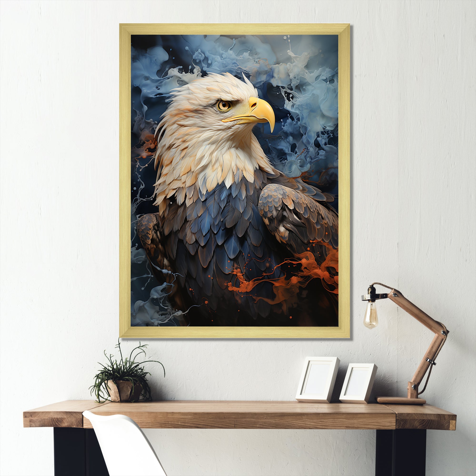 Blue and Black Abstract Eagle - Eagle Canvas Wall Art