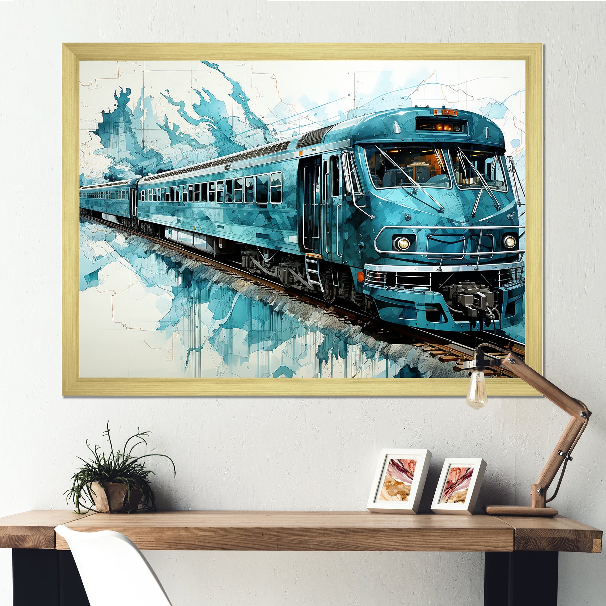 Blue and white Train Railway - Train Canvas Wall Art