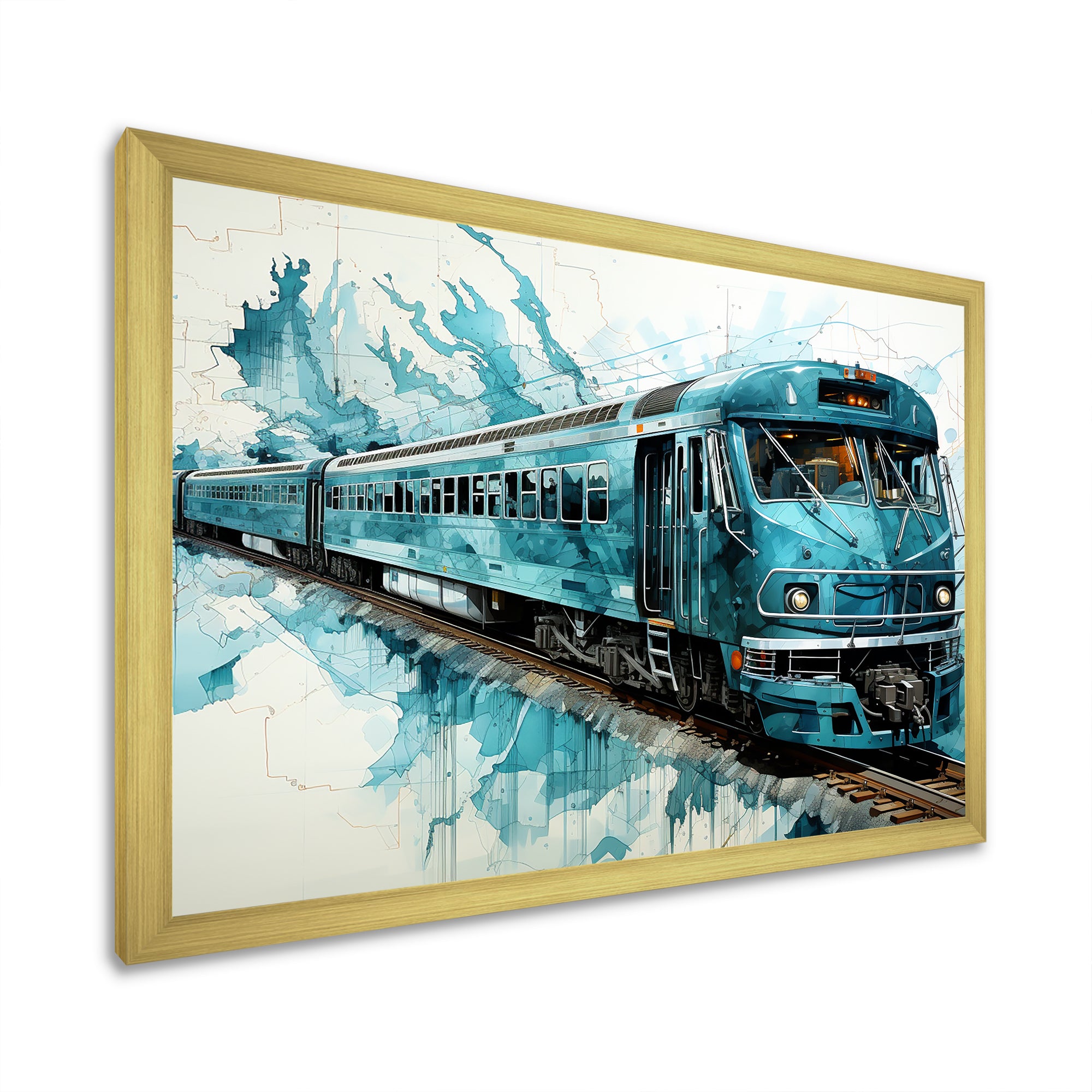 Blue and white Train Railway - Train Canvas Wall Art
