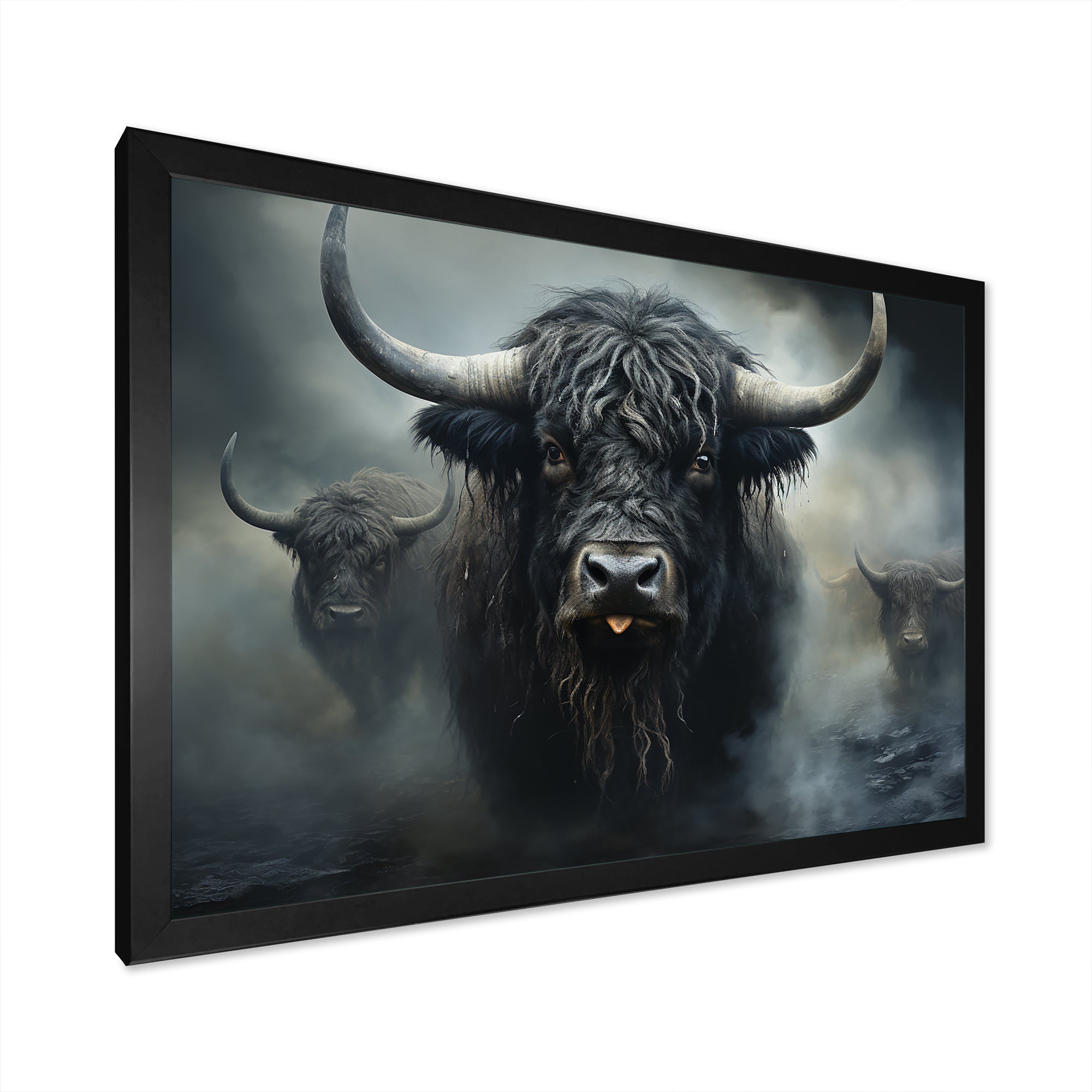 minimalism black Yaks snapshot - Yaks Framed Canvas Art