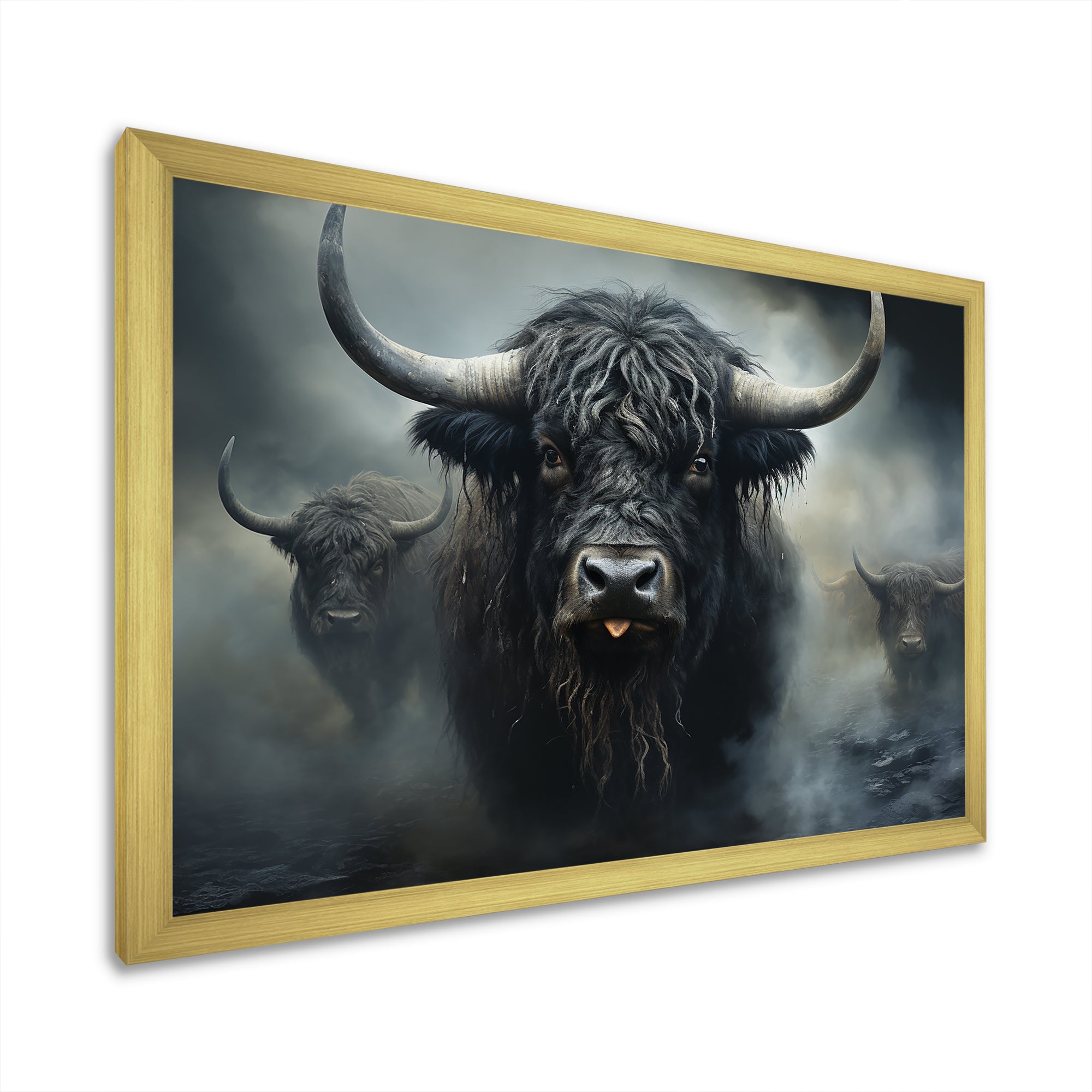 minimalism black Yaks snapshot - Yaks Framed Canvas Art