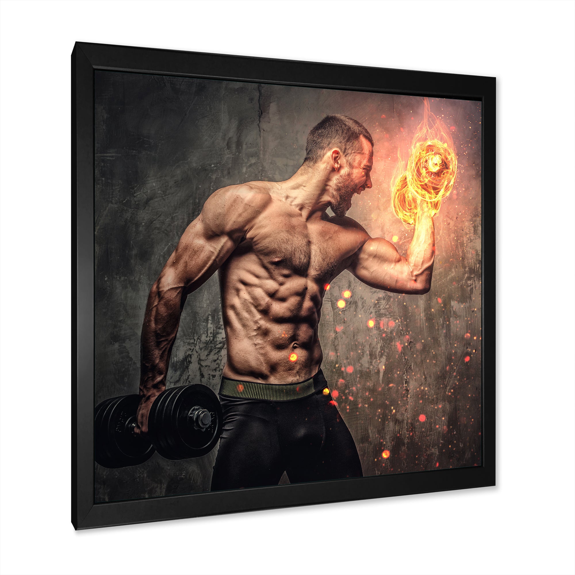 Bodybuilder S Dumbbell On Fire Photo - Aerobic & Bodybuilding Canvas Wall Art
