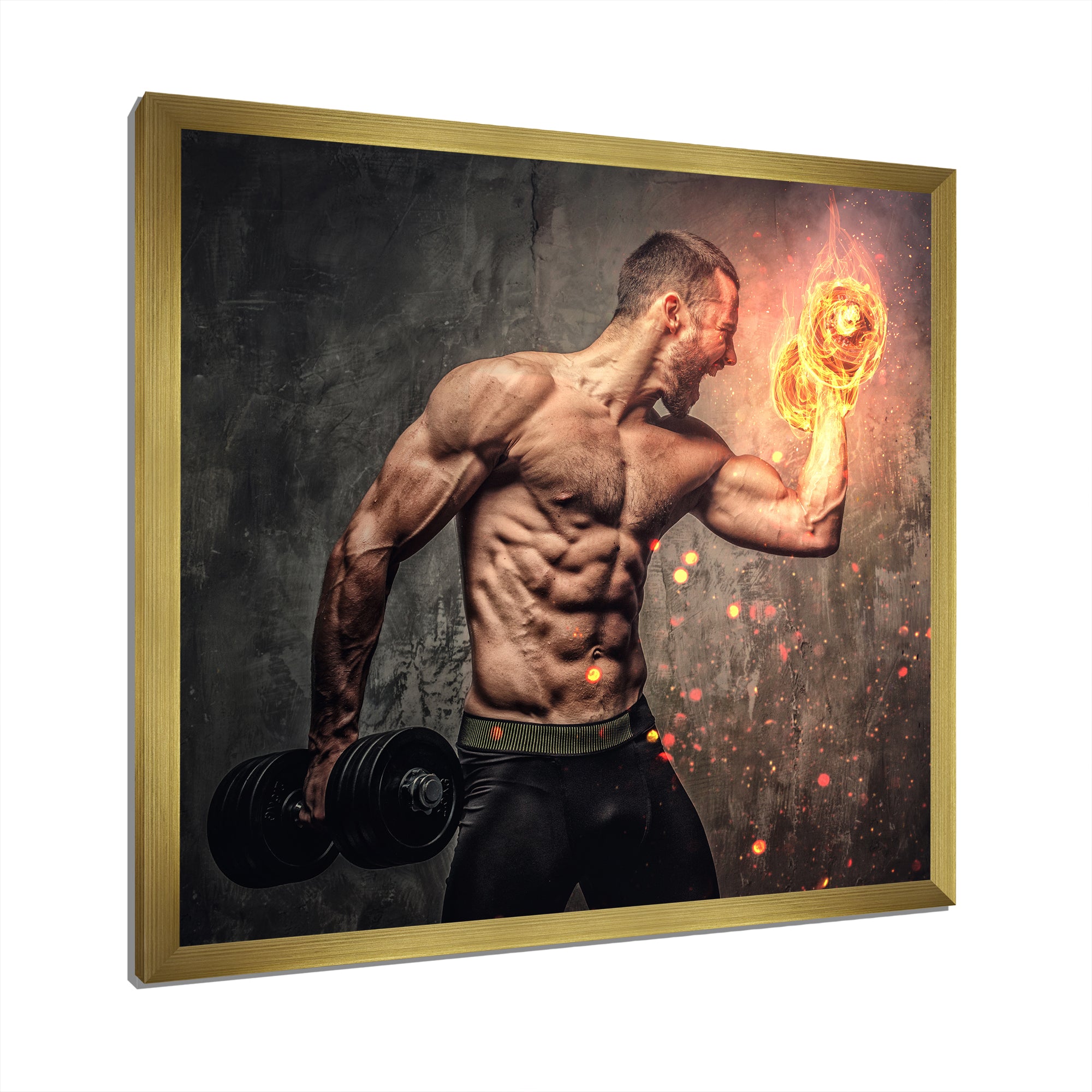 Bodybuilder S Dumbbell On Fire Photo - Aerobic & Bodybuilding Canvas Wall Art