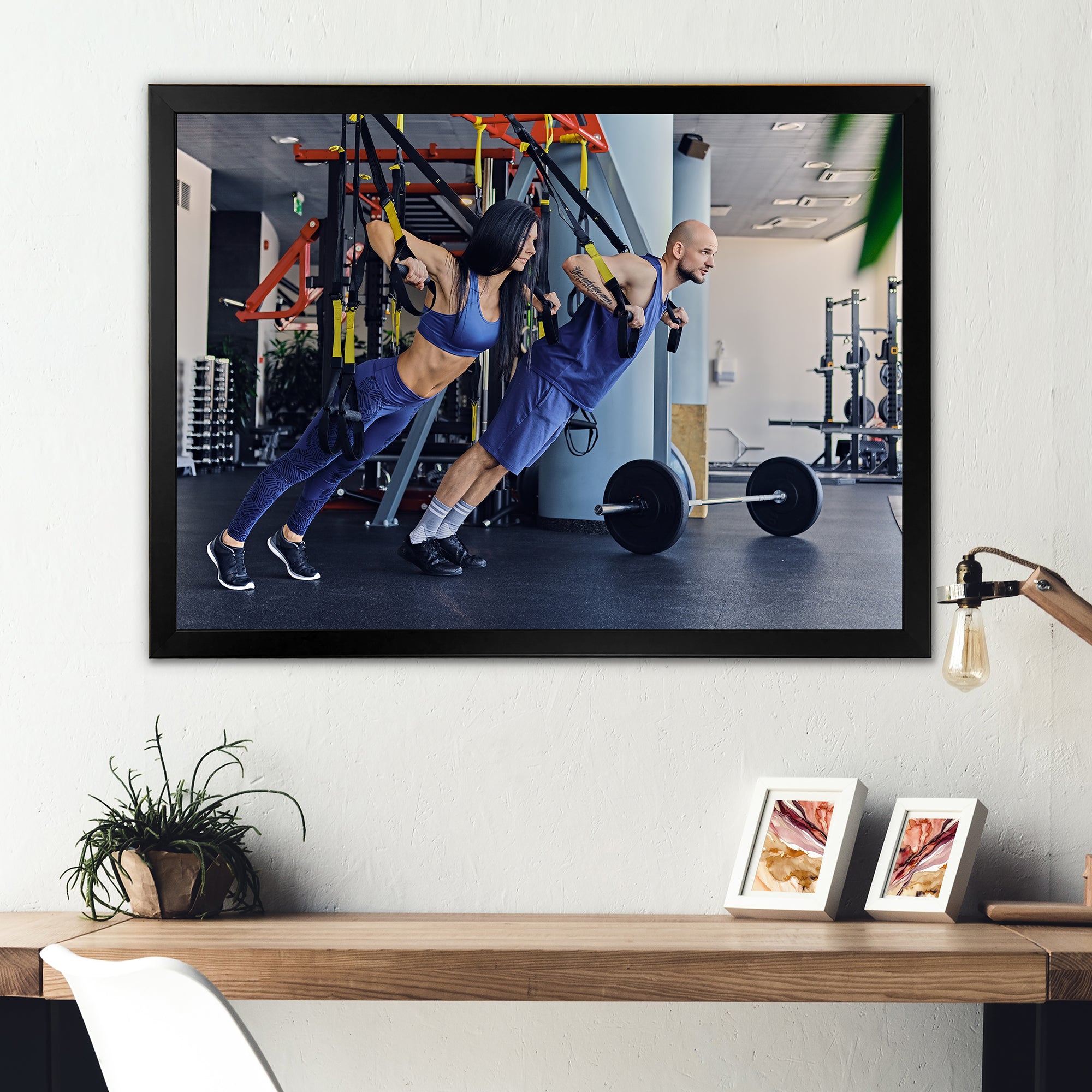 Athletic Couple Robes Gym Training - Aerobic & Bodybuilding Canvas Wall Art