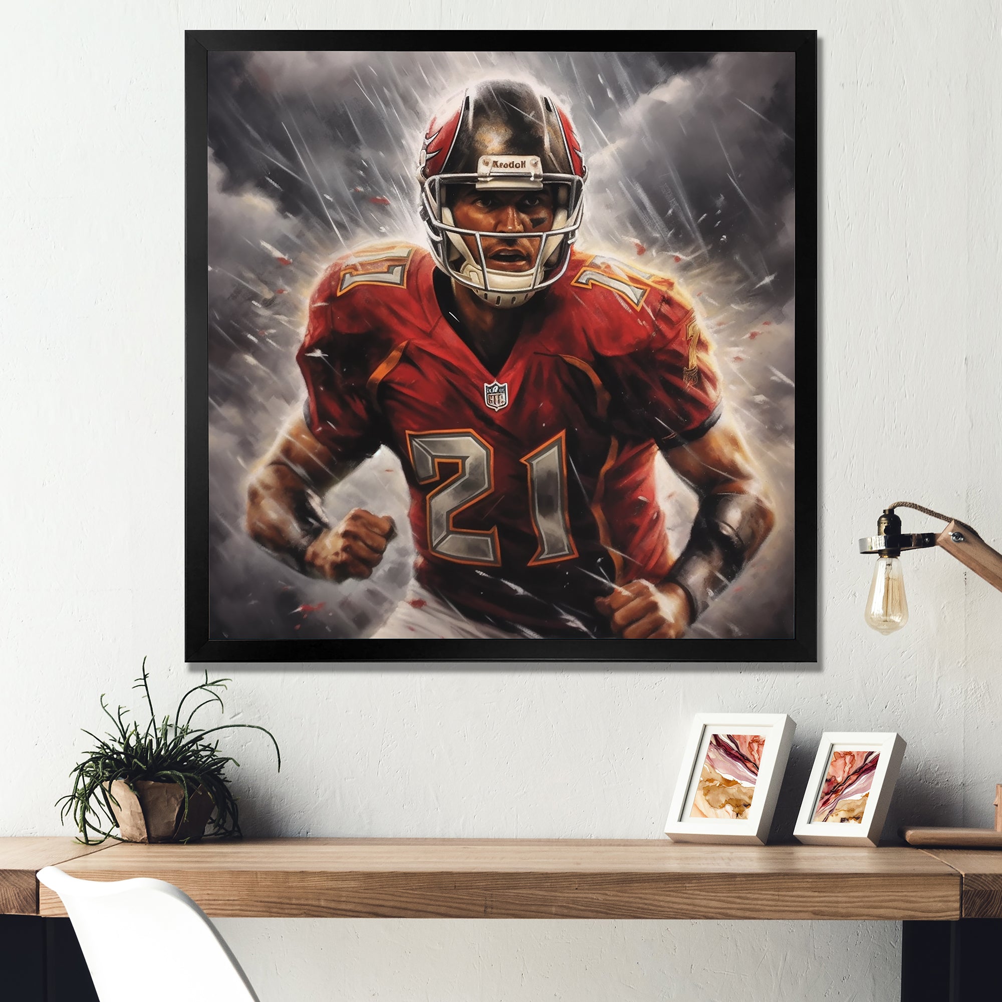 Grey And Red Football Player On Fury - Football Canvas Wall Art