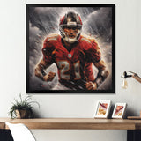 Grey And Red Football Player On Fury - Football Canvas Wall Art
