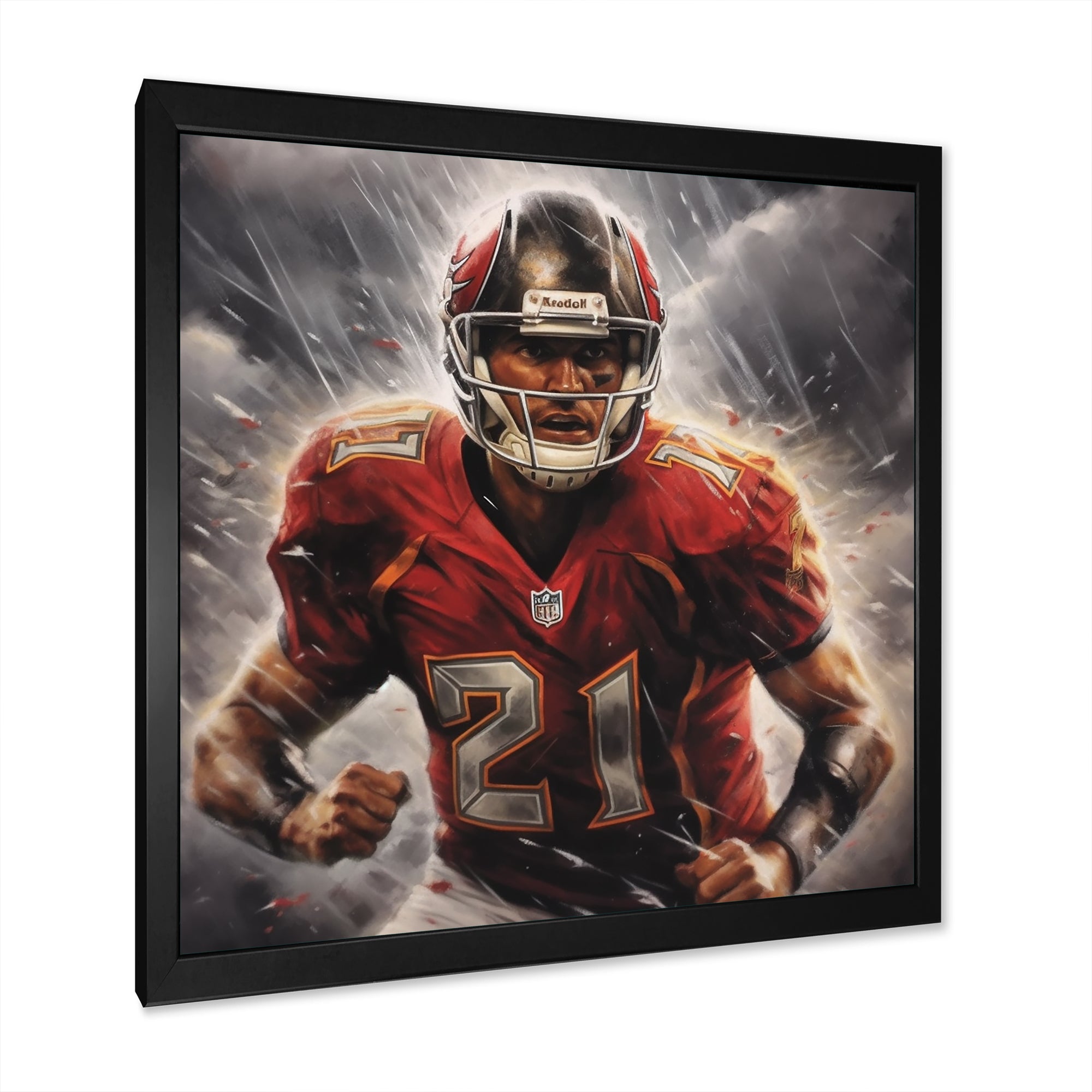 Grey And Red Football Player On Fury - Football Canvas Wall Art