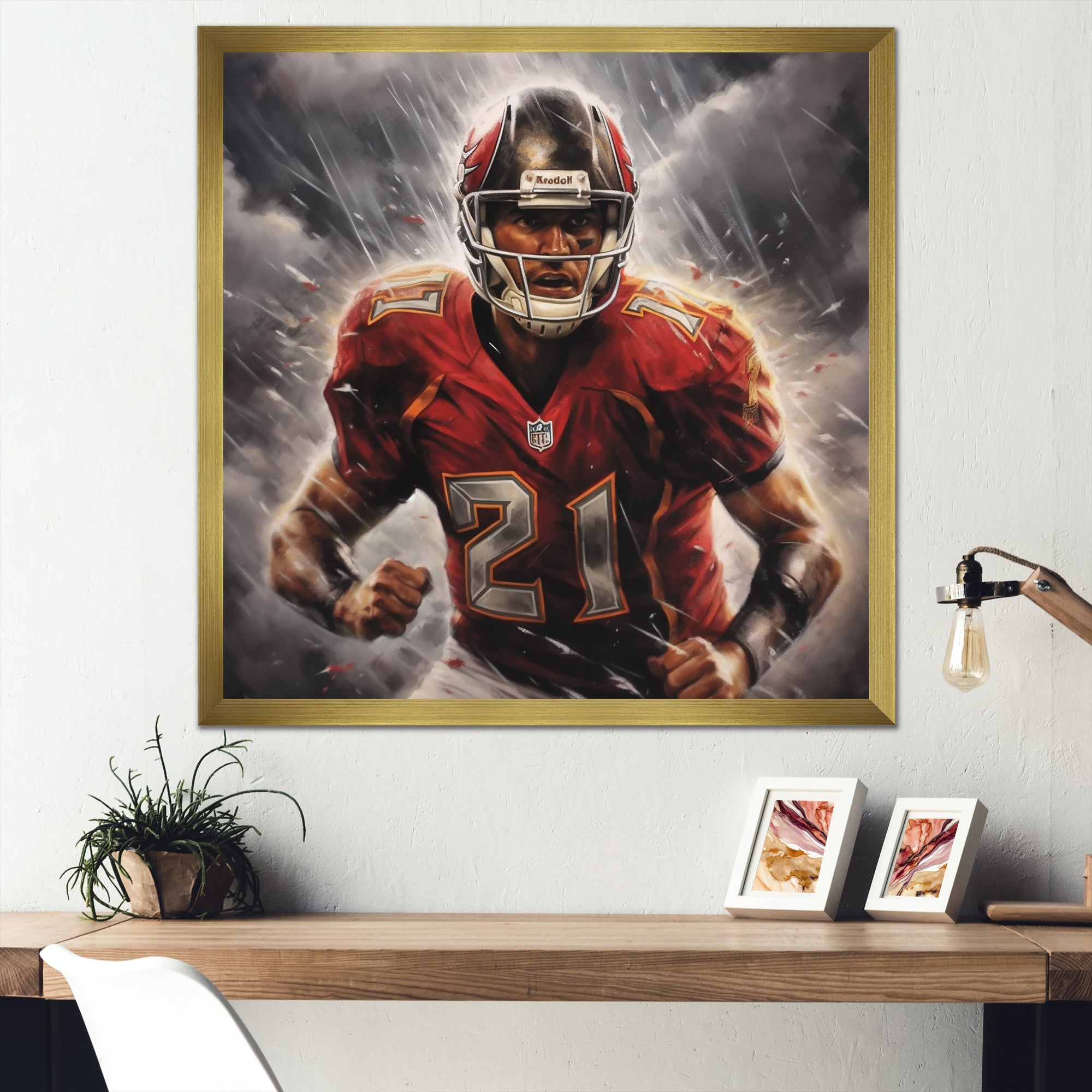 Grey And Red Football Player On Fury - Football Canvas Wall Art