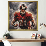 Grey And Red Football Player On Fury - Football Canvas Wall Art