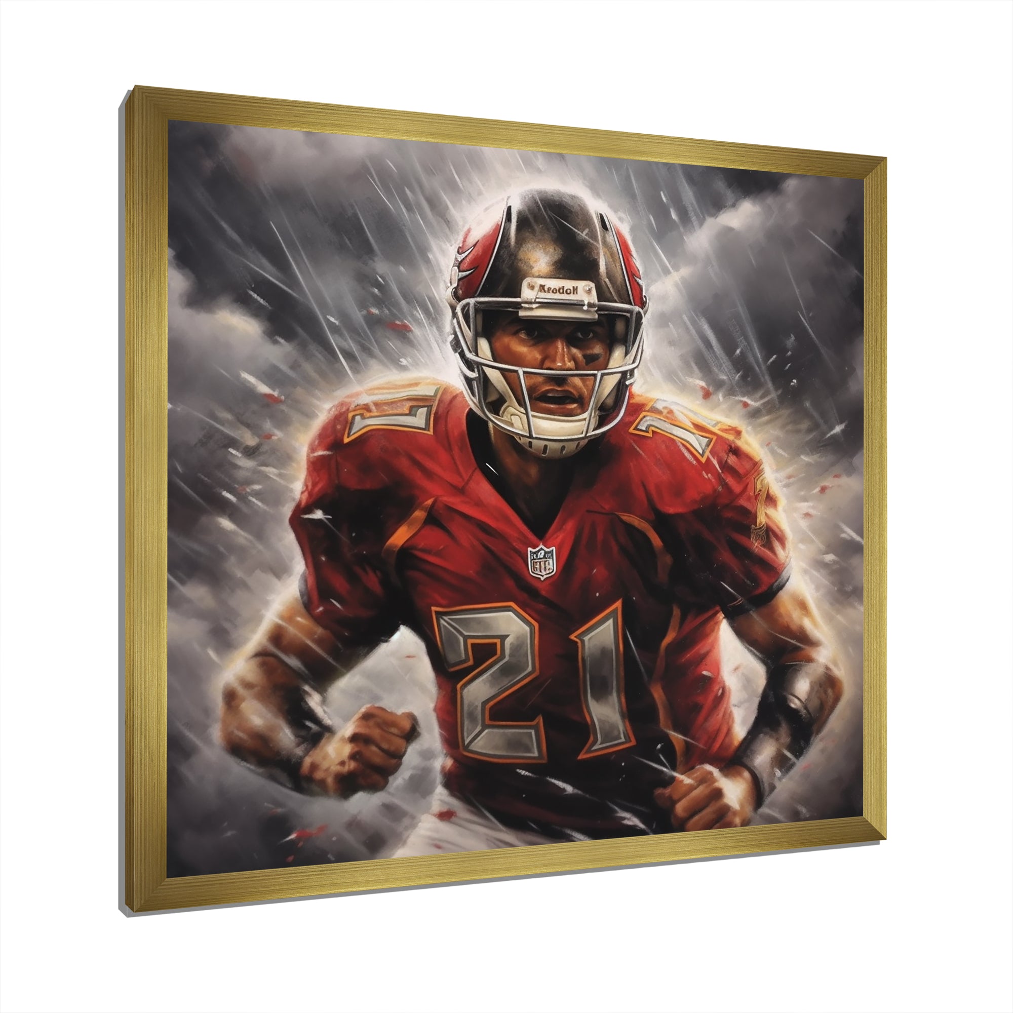 Grey And Red Football Player On Fury - Football Canvas Wall Art