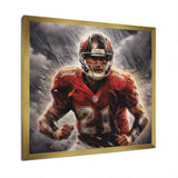 Grey And Red Football Player On Fury - Football Canvas Wall Art