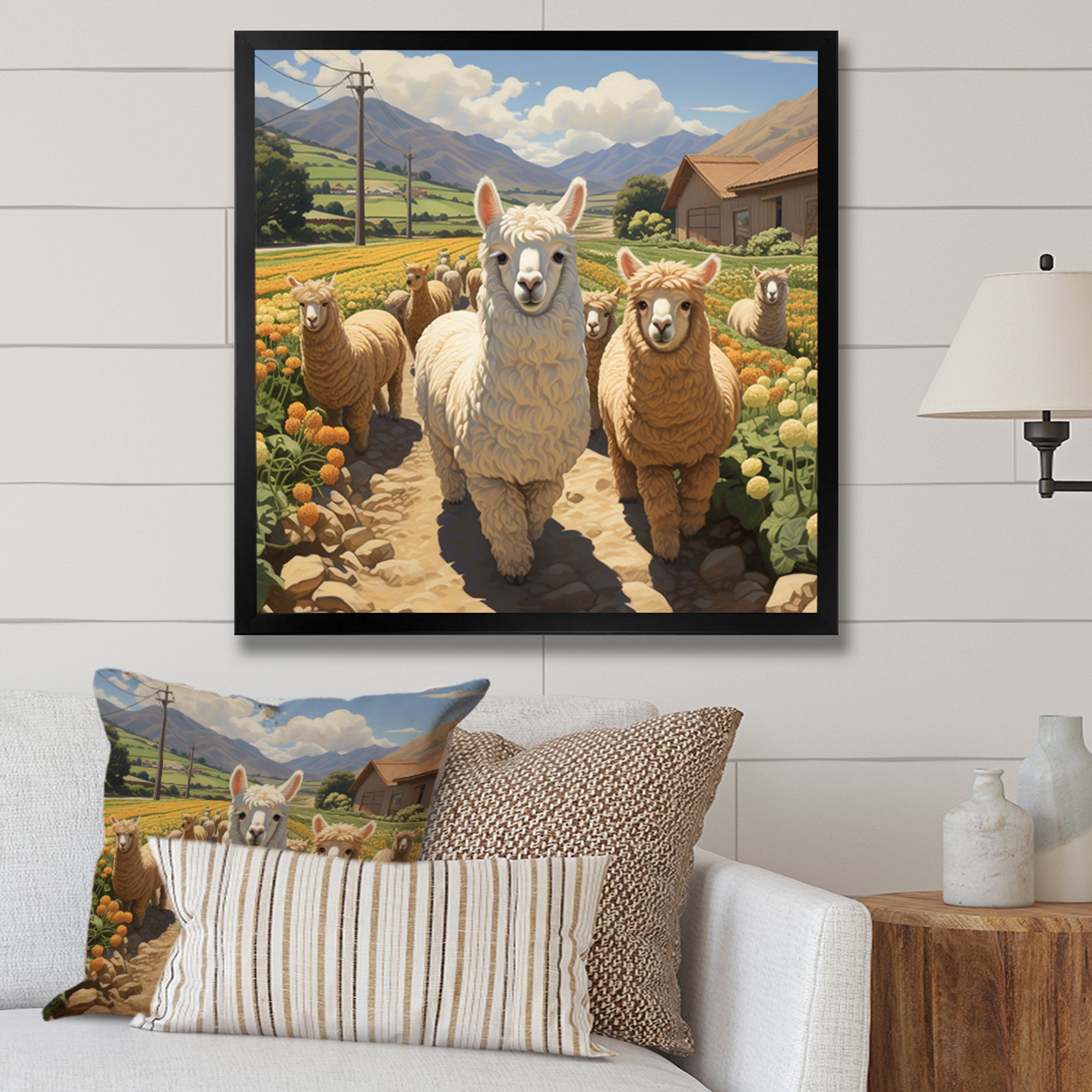 Cheerful farm Alpaca portrait - Parrot Canvas Wall Art