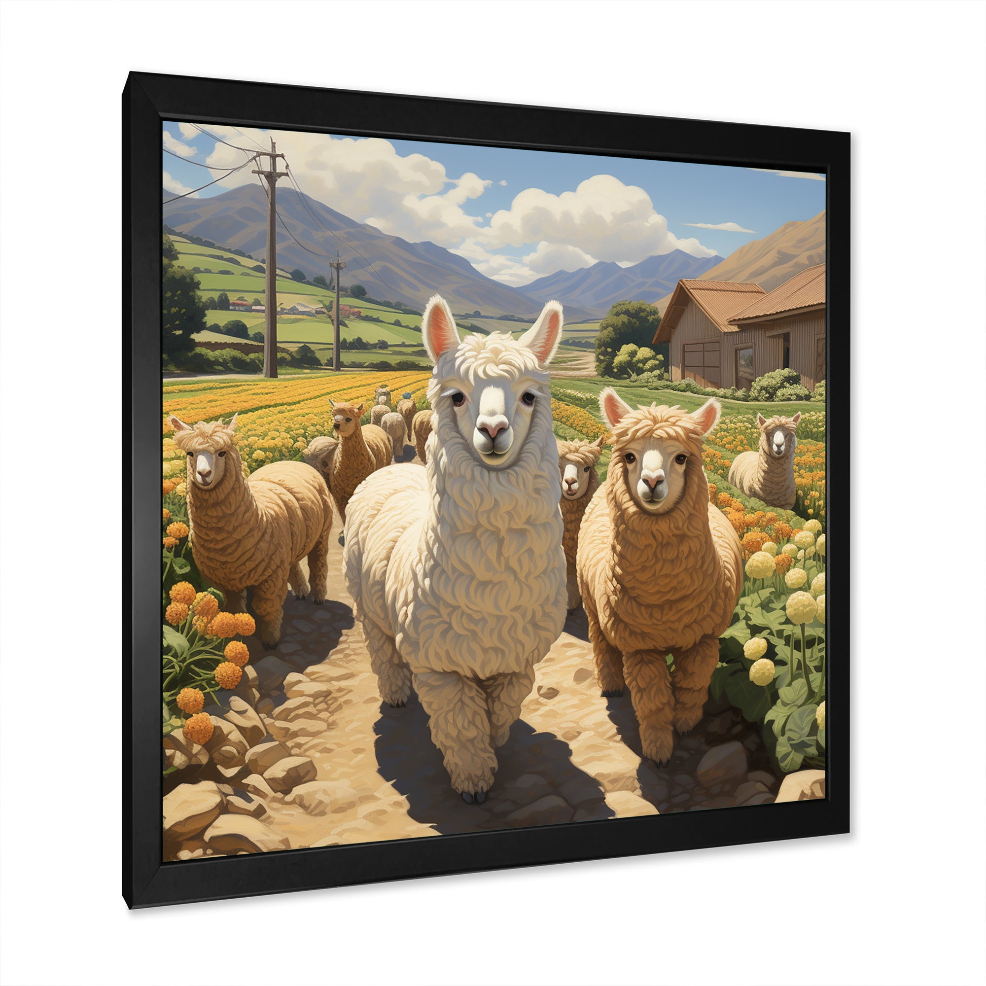Cheerful farm Alpaca portrait - Parrot Canvas Wall Art