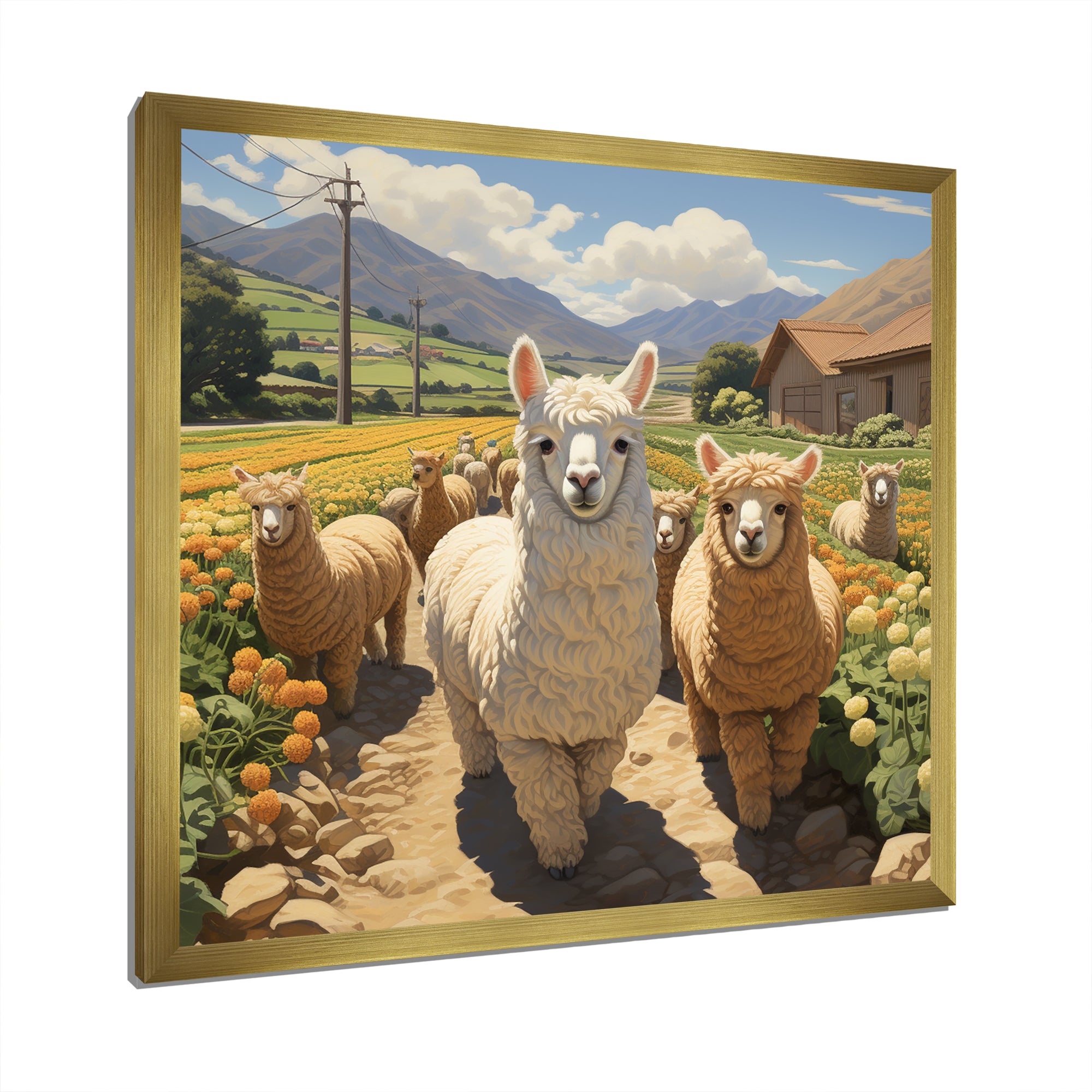 Cheerful farm Alpaca portrait - Parrot Canvas Wall Art