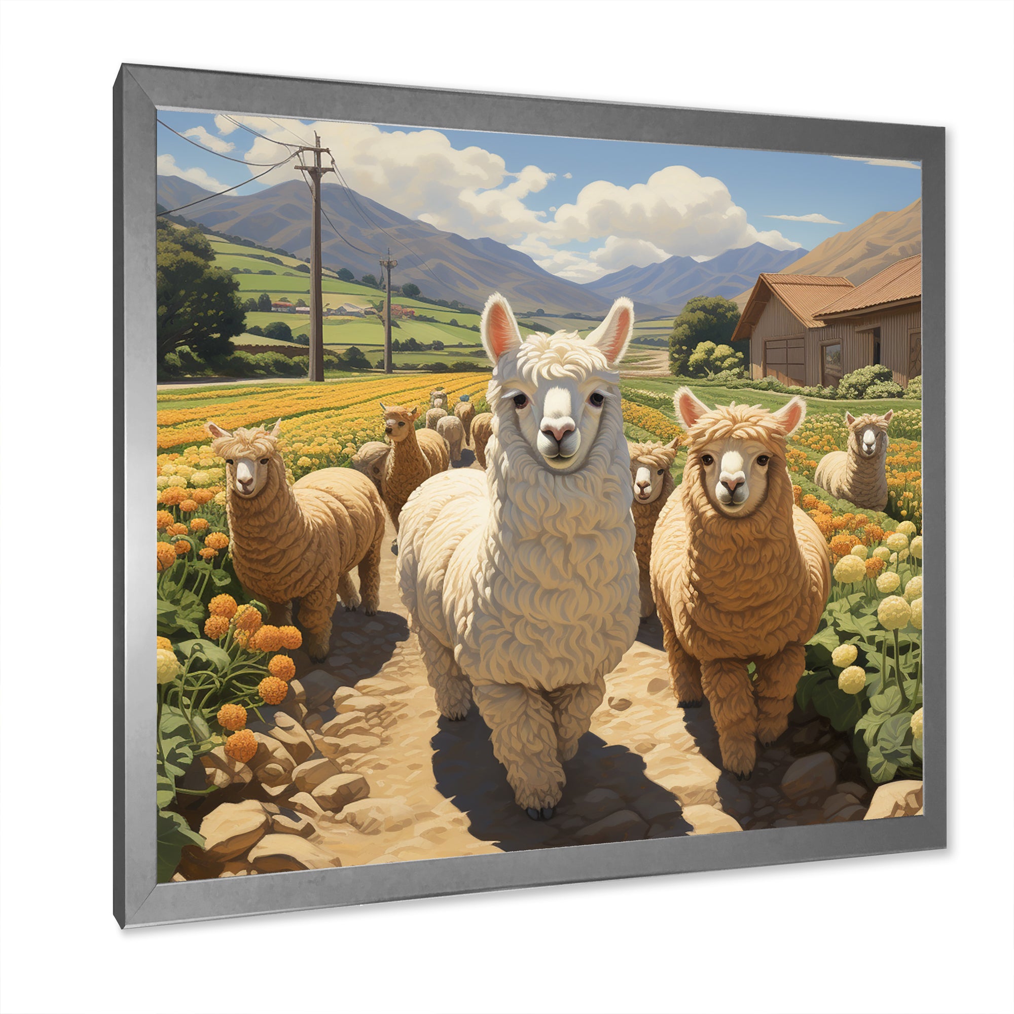 Cheerful farm Alpaca portrait - Parrot Canvas Wall Art