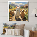 Cheerful farm Alpaca portrait - Parrot Canvas Wall Art