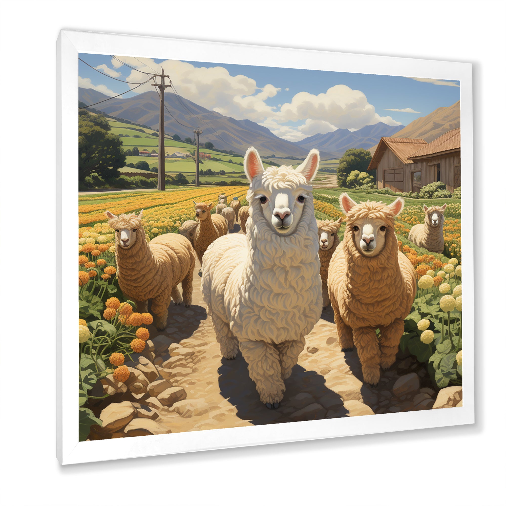 Cheerful farm Alpaca portrait - Parrot Canvas Wall Art
