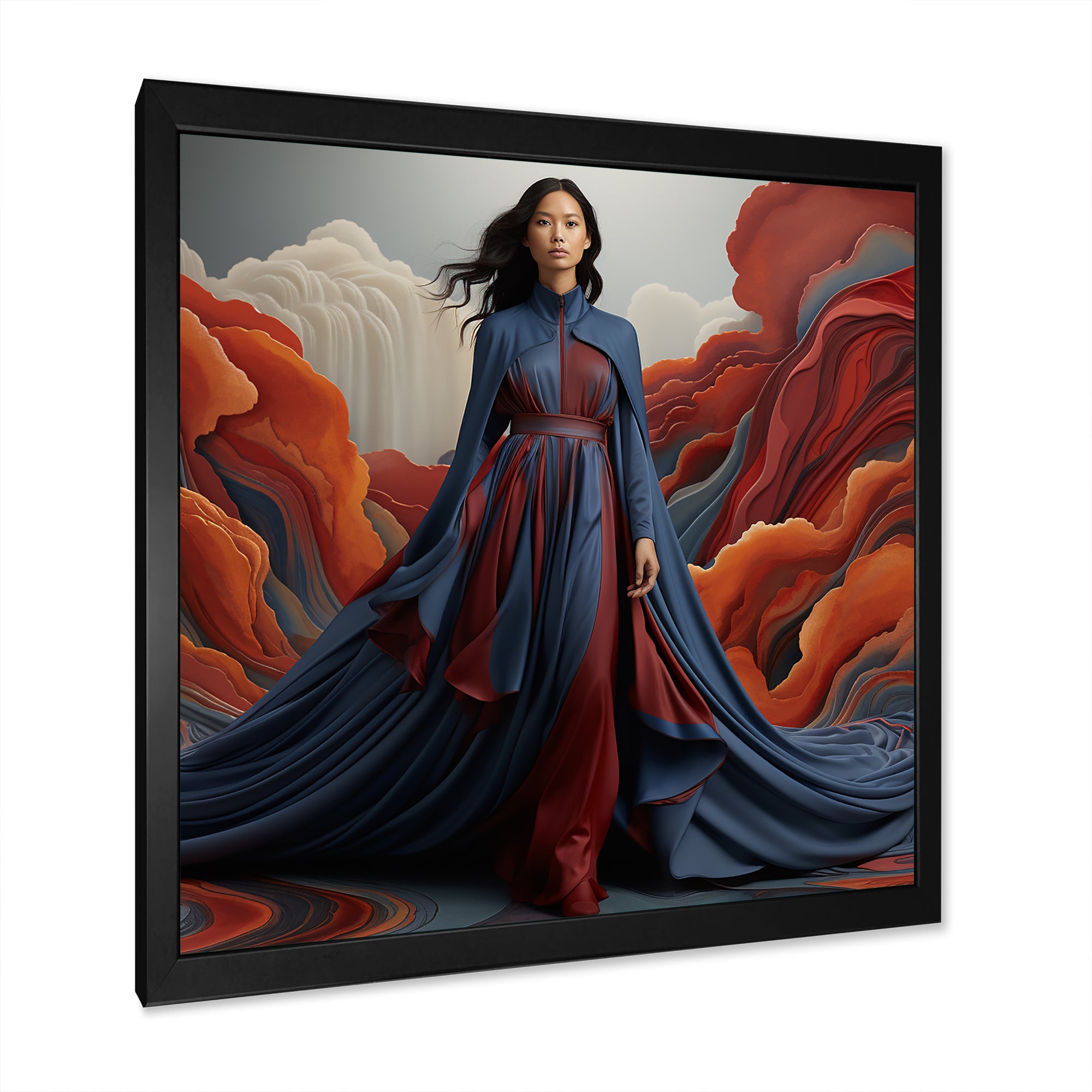Blue Glamour on the Red Carpet woman portrait - Raven Canvas Wall Art