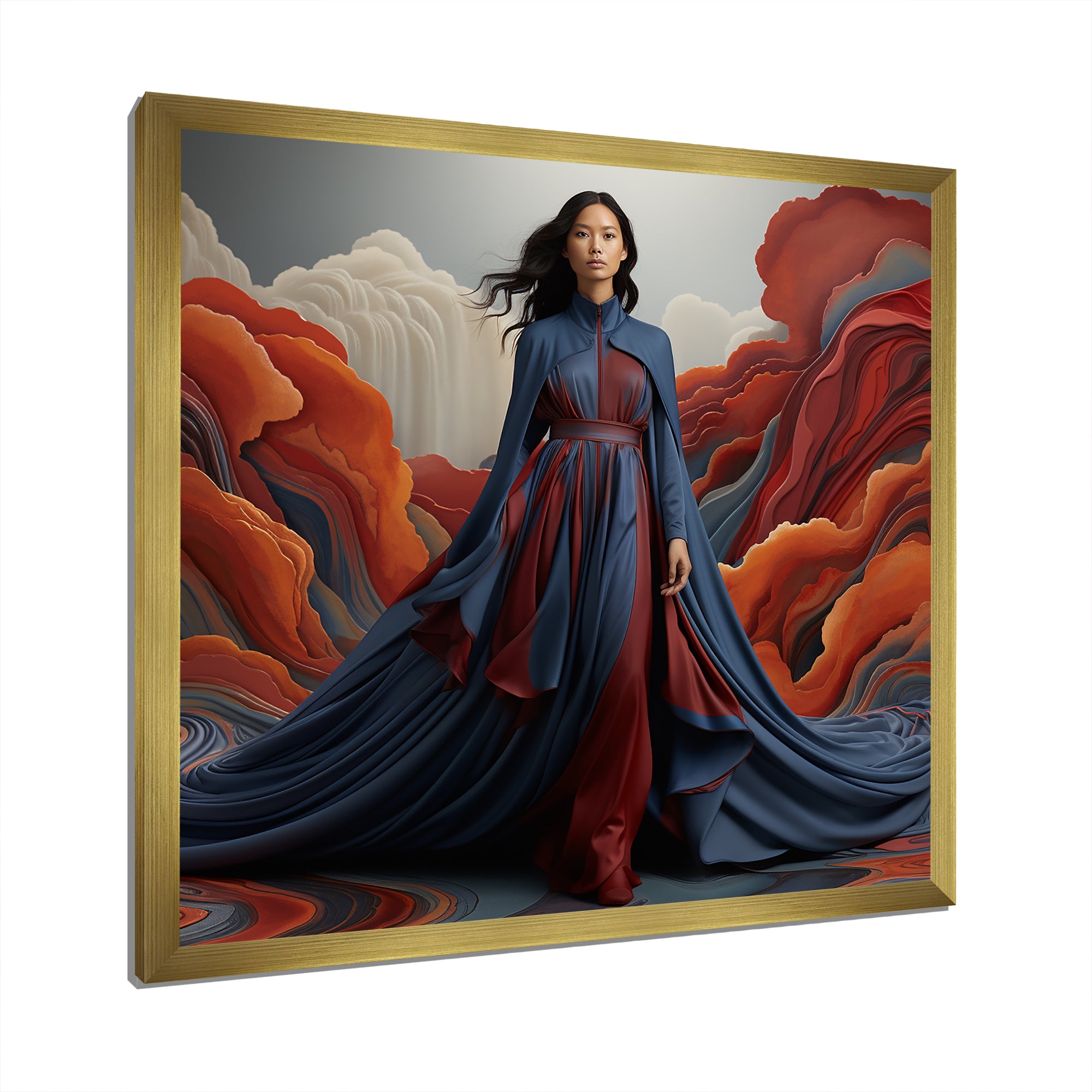 Blue Glamour on the Red Carpet woman portrait - Raven Canvas Wall Art
