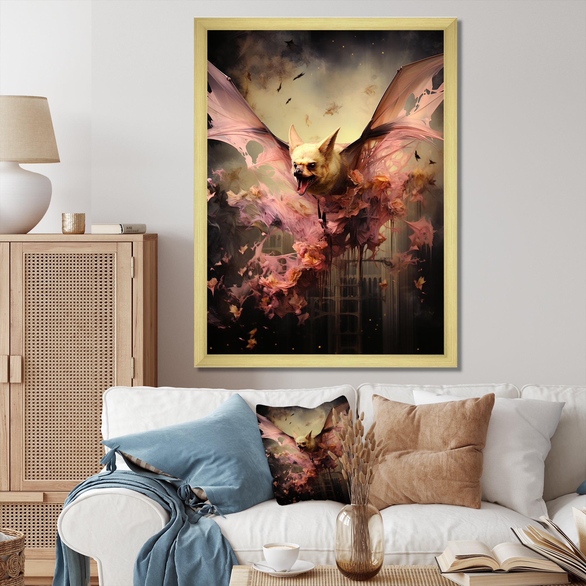 Abstract Pink and Black Bat Elegance - Bat Wall Decor