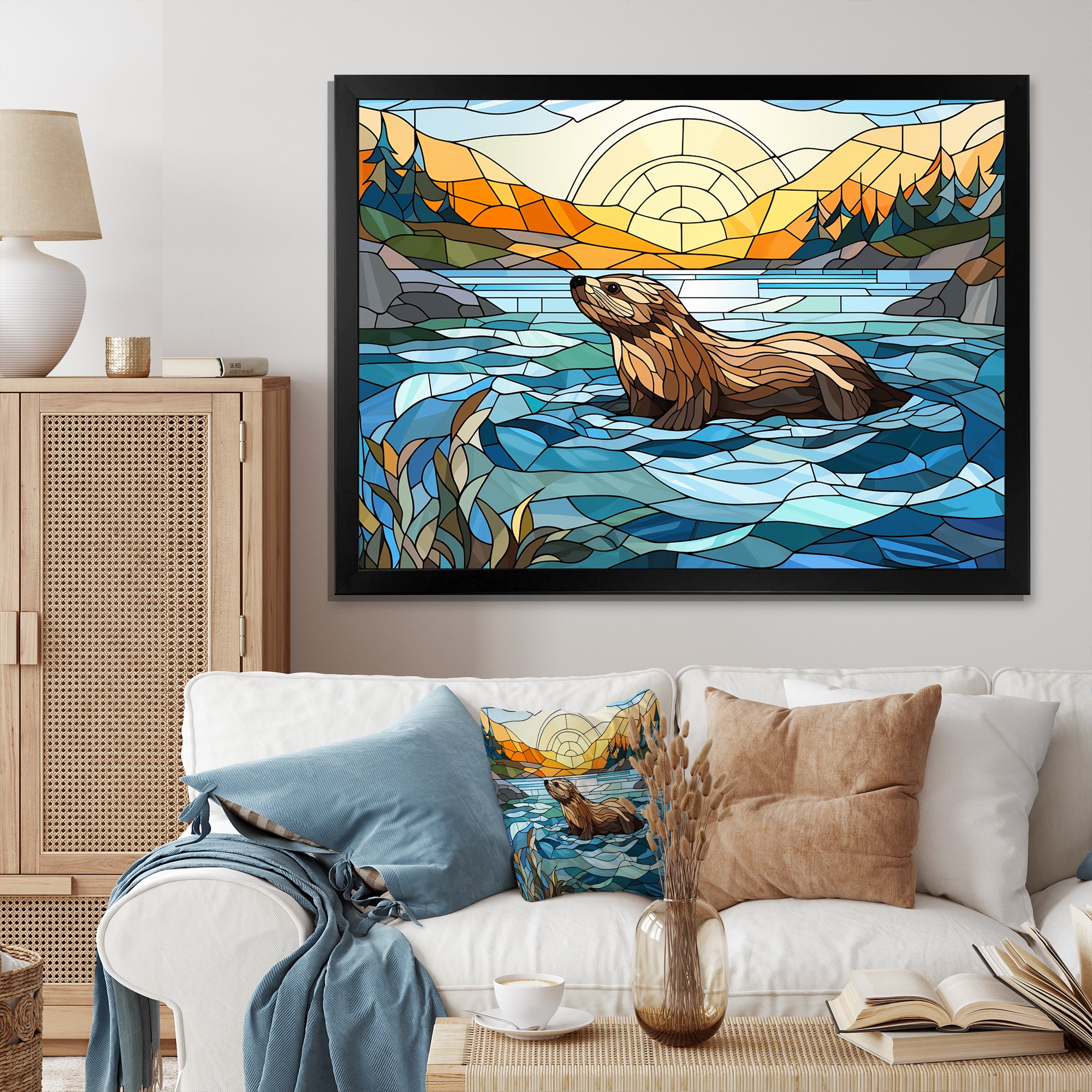 Enchanting beaver mosaic - Blue Beaver Wall Art