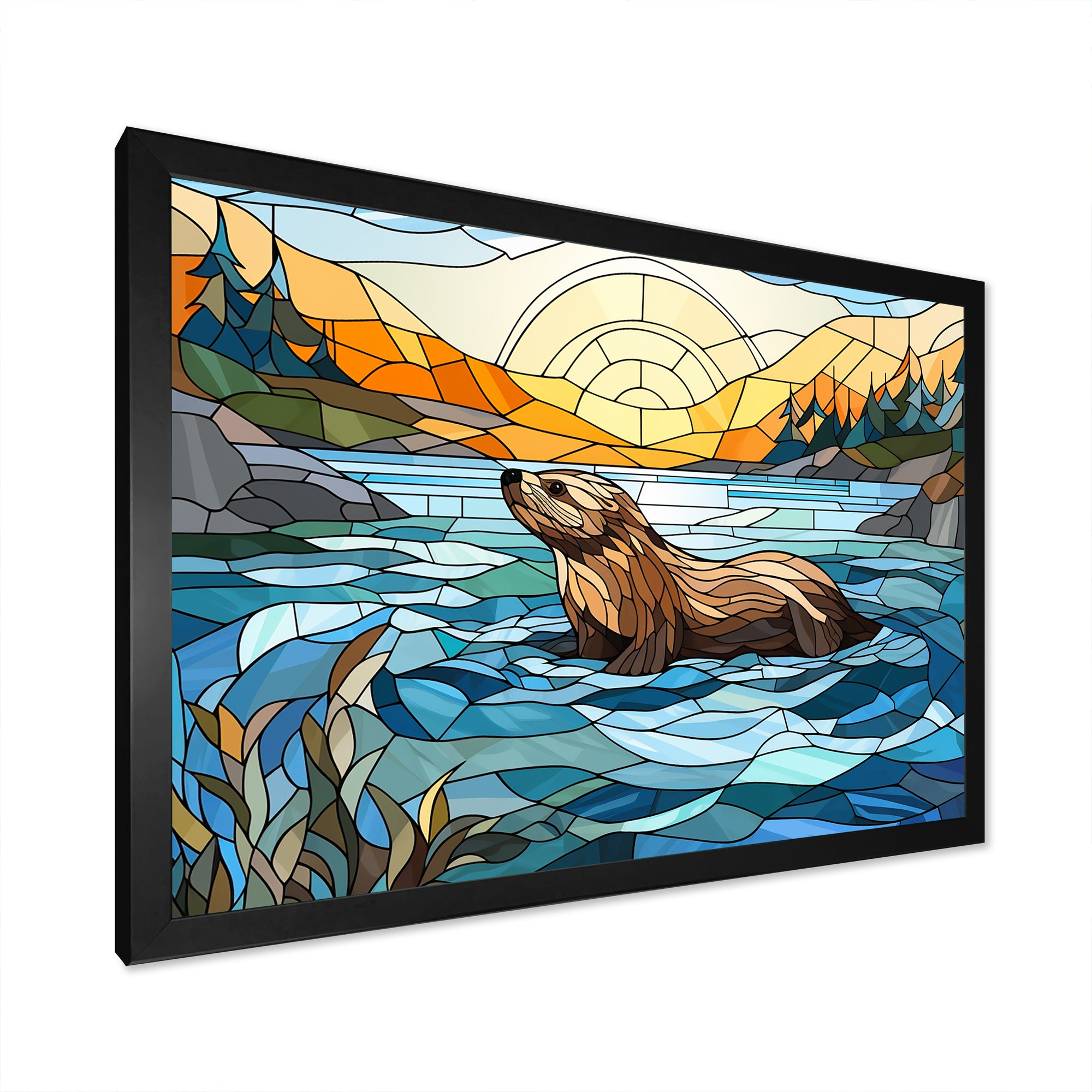 Enchanting beaver mosaic - Blue Beaver Wall Art