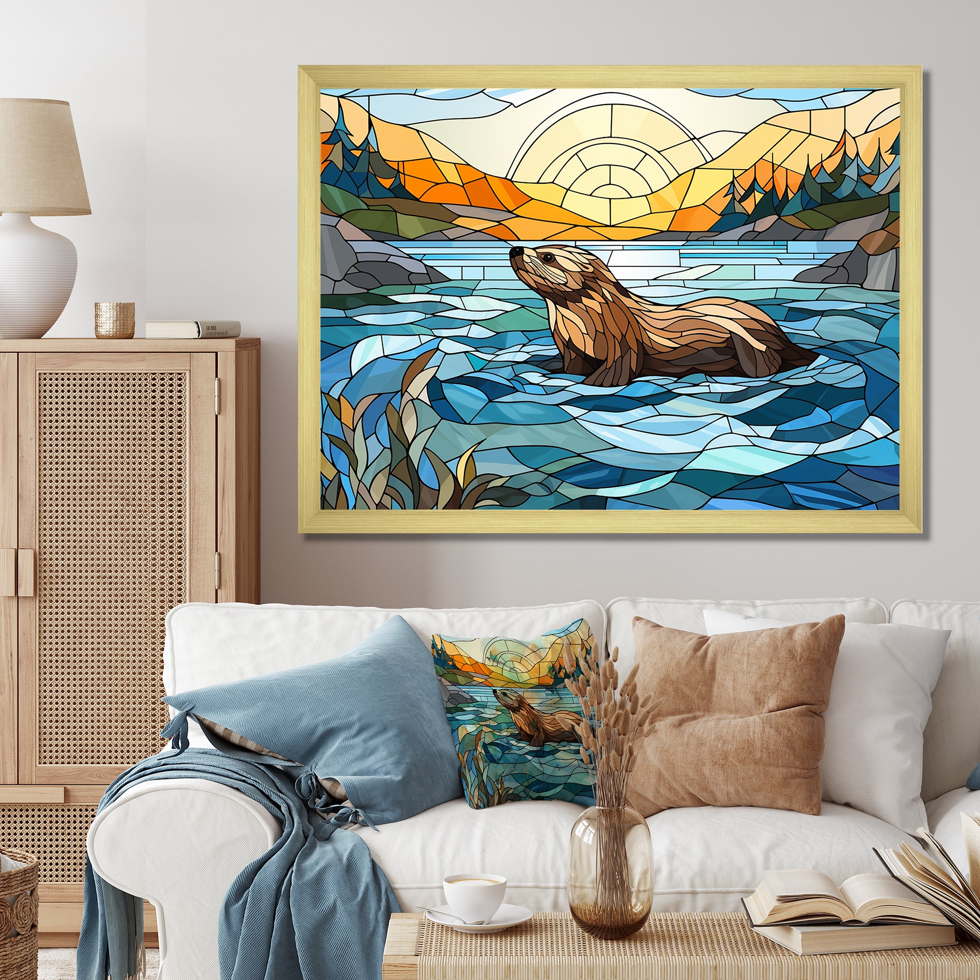 Enchanting beaver mosaic - Blue Beaver Wall Art