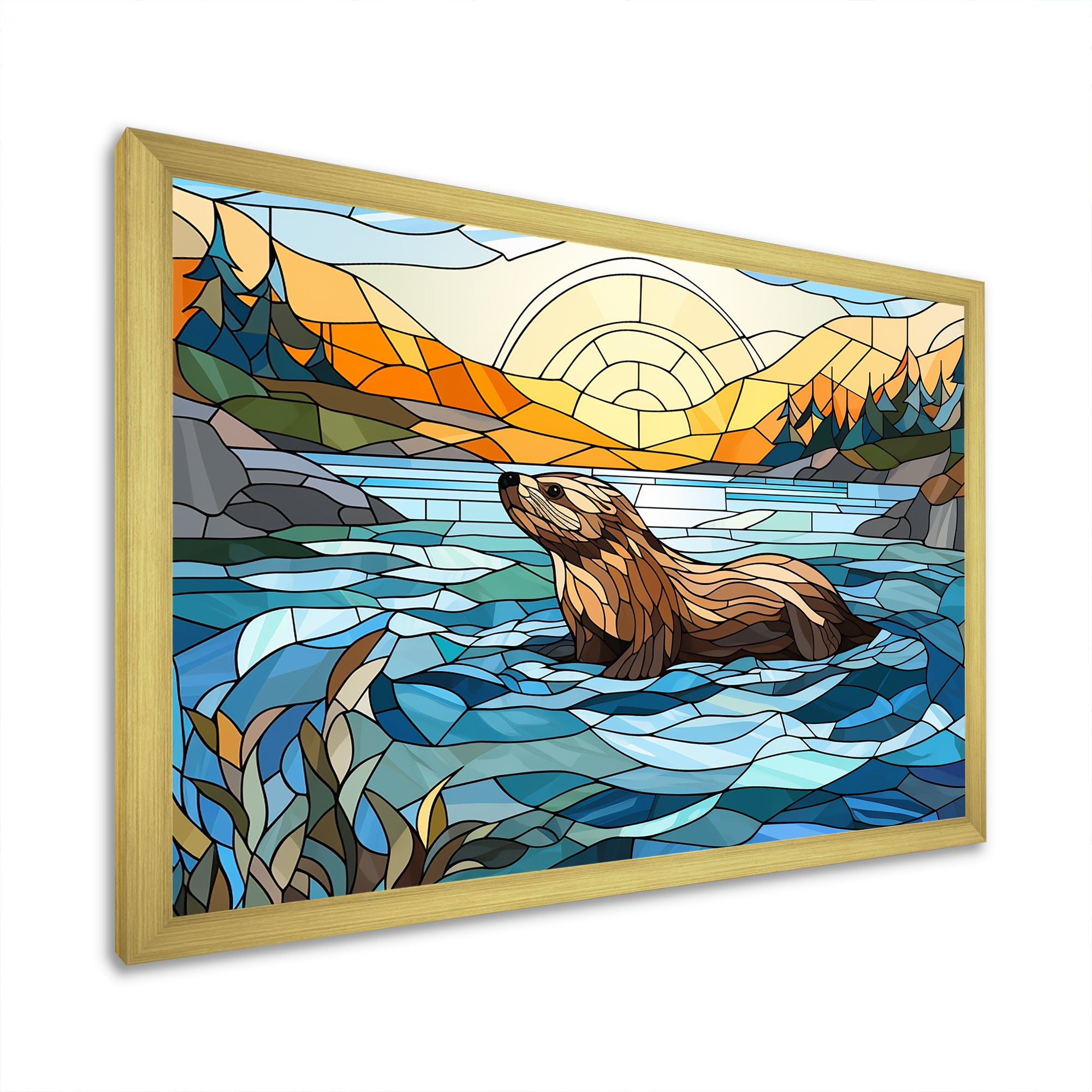 Enchanting beaver mosaic - Blue Beaver Wall Art
