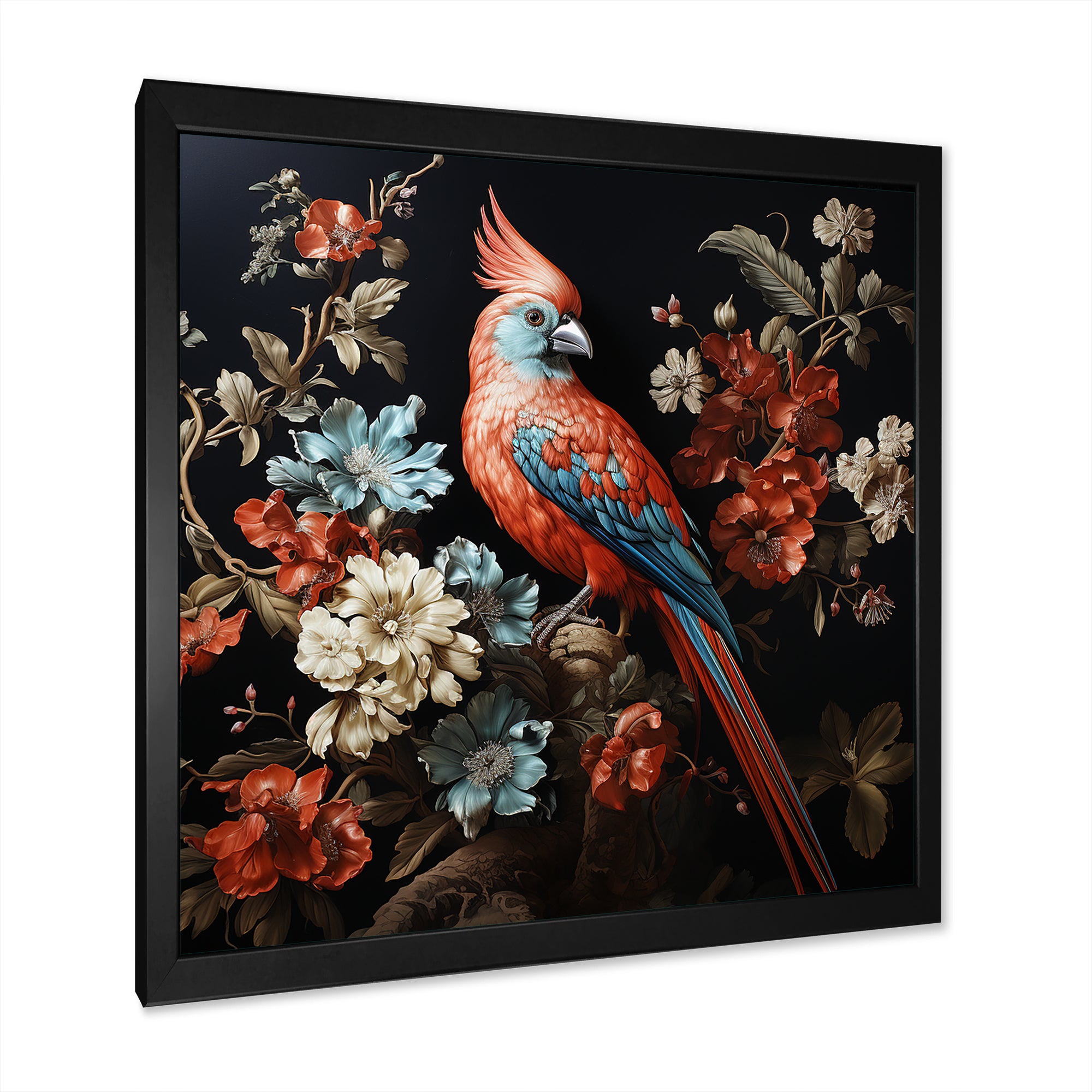 Red bird Serenity blooms - Nursery Teddy Bear Canvas Wall Art